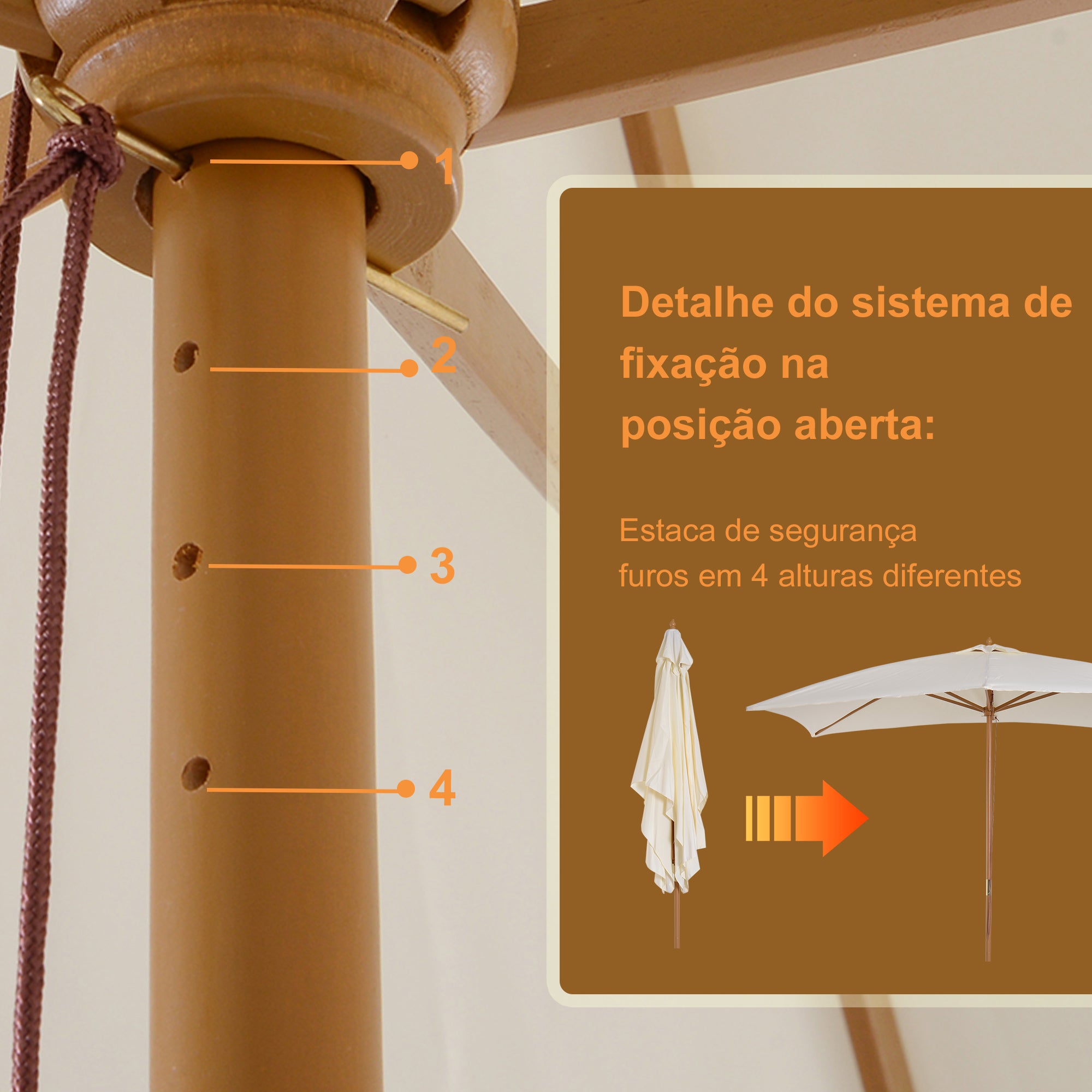 Chapéu de Sol de Jardim Retangular Creme 295x200x255cm