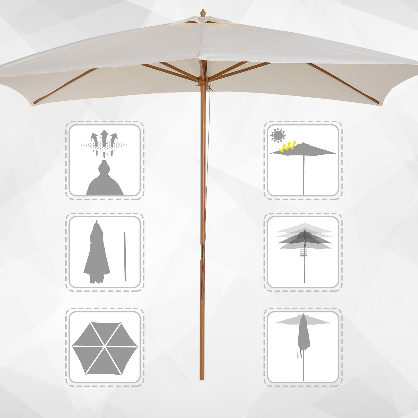 Chapéu de Sol de Jardim Retangular Creme 295x200x255cm