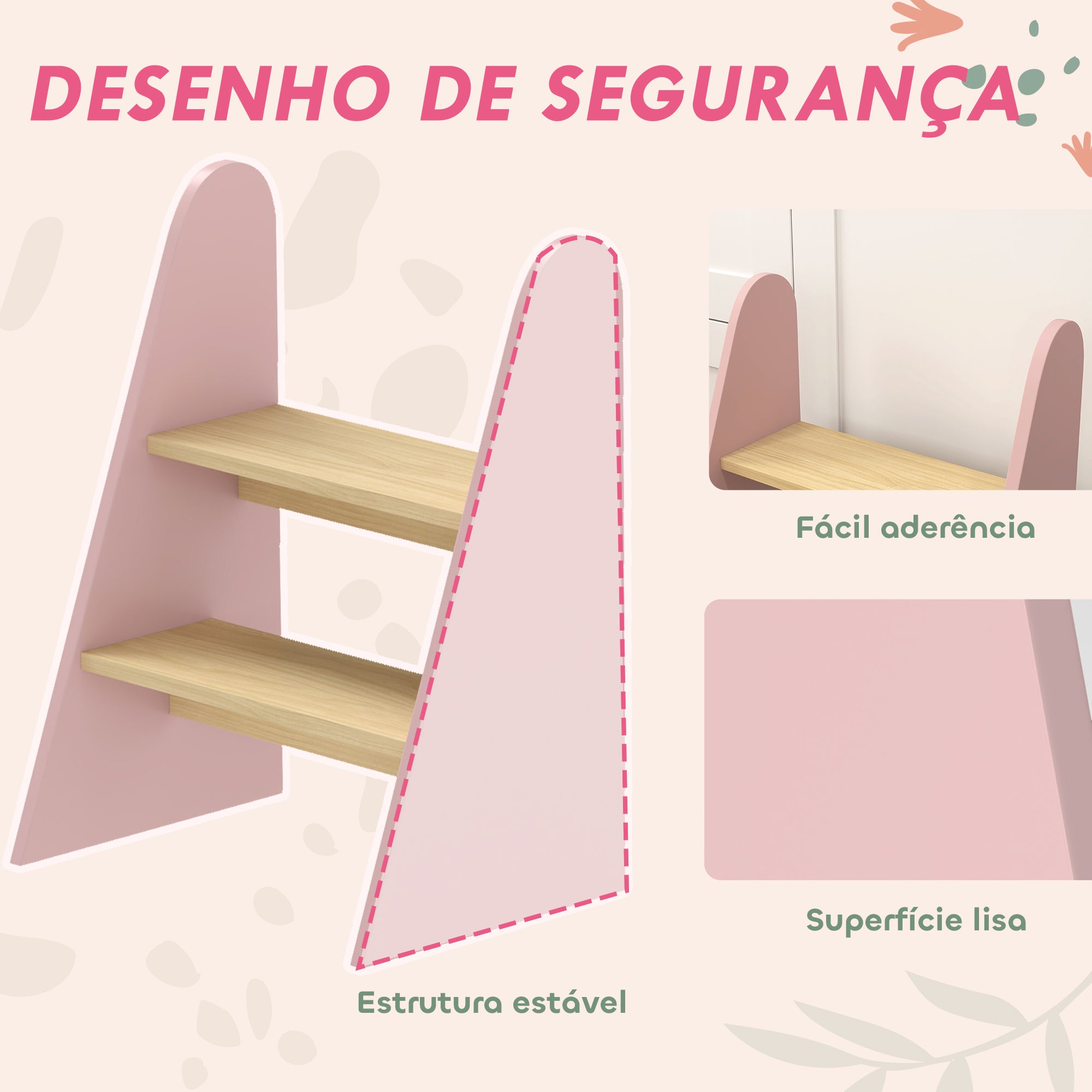 Bancada Infantil com 2 Degraus em Rosa 43x30x55 cm