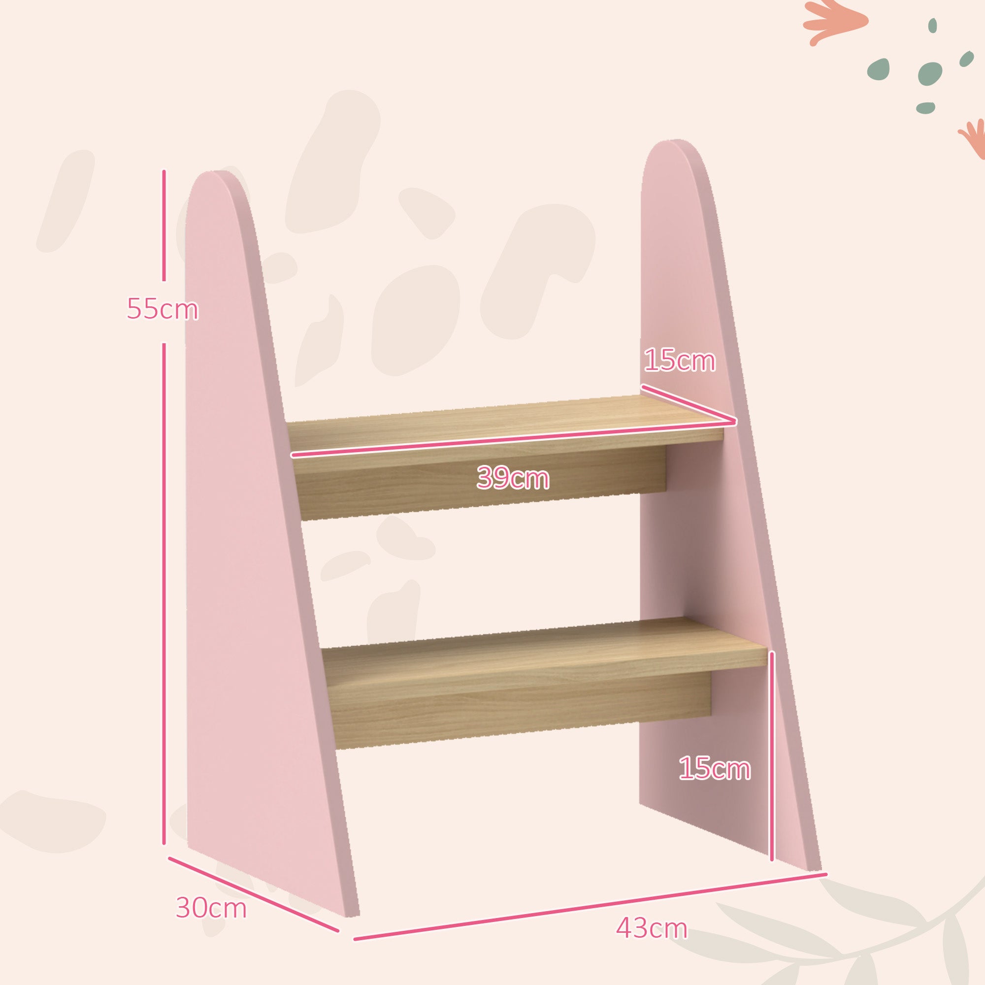 Bancada Infantil com 2 Degraus em Rosa 43x30x55 cm