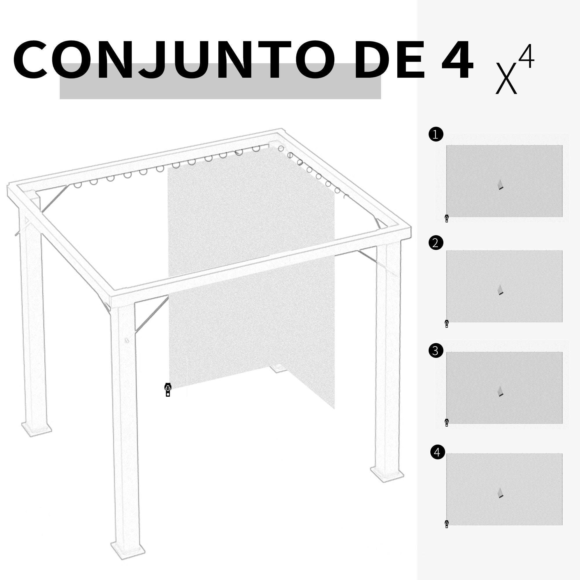 Cortinas Laterais para Tenda – 352x205 cm – Cinza Claro – Tecido de Poliéster