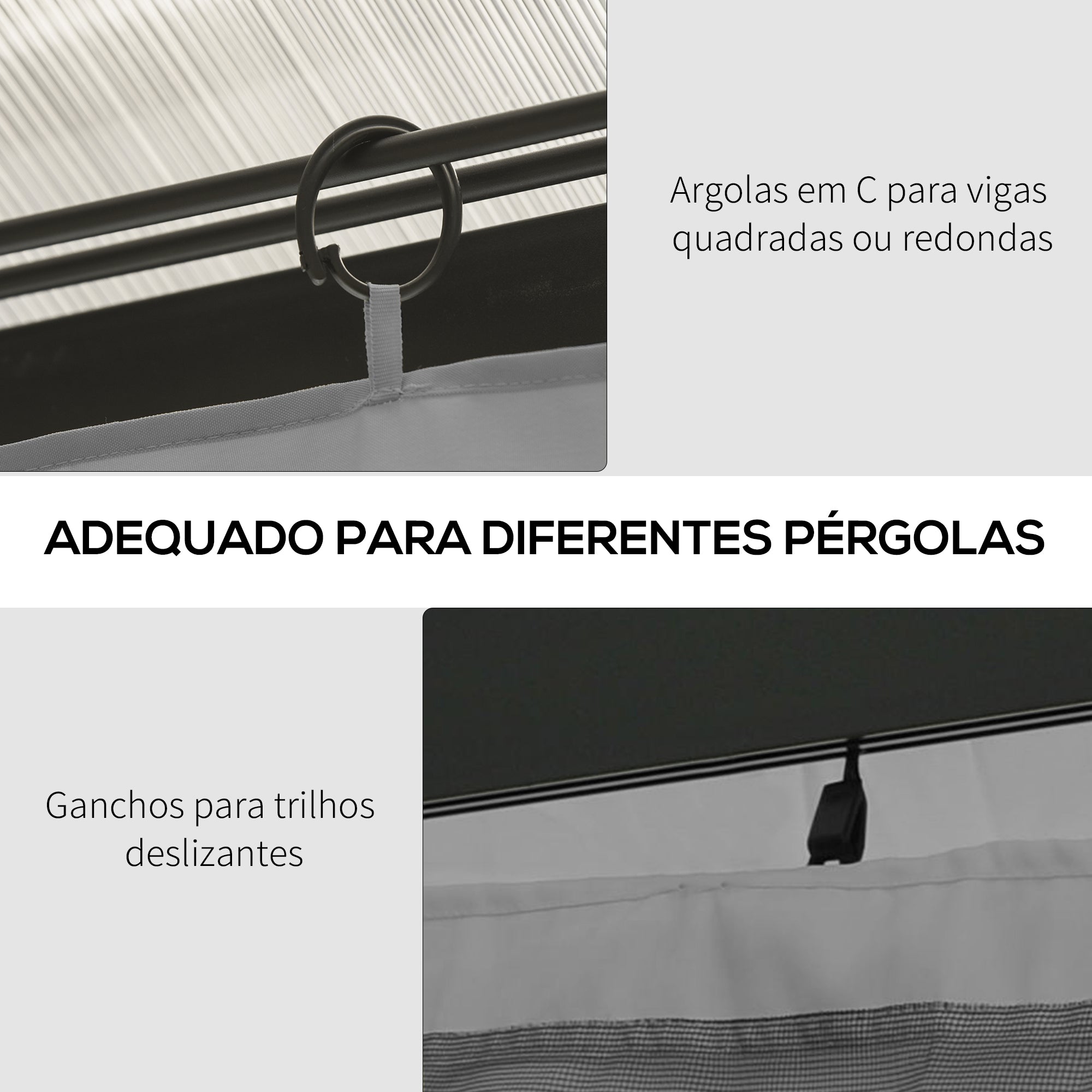 Cortinas Laterais para Tenda – 352x205 cm – Cinza Claro – Tecido de Poliéster