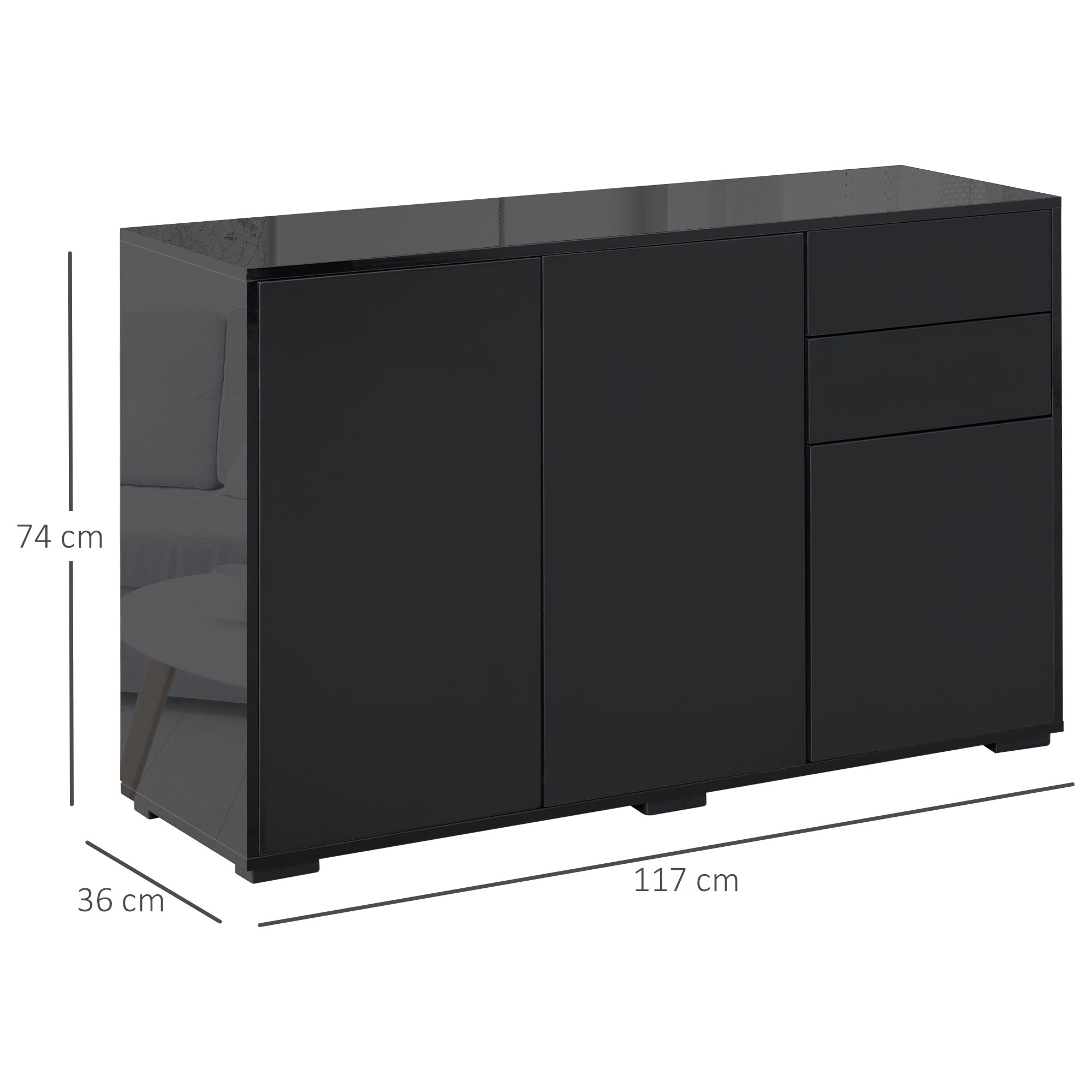 Aparador de Sala de Estar 117x36x74cm Preto