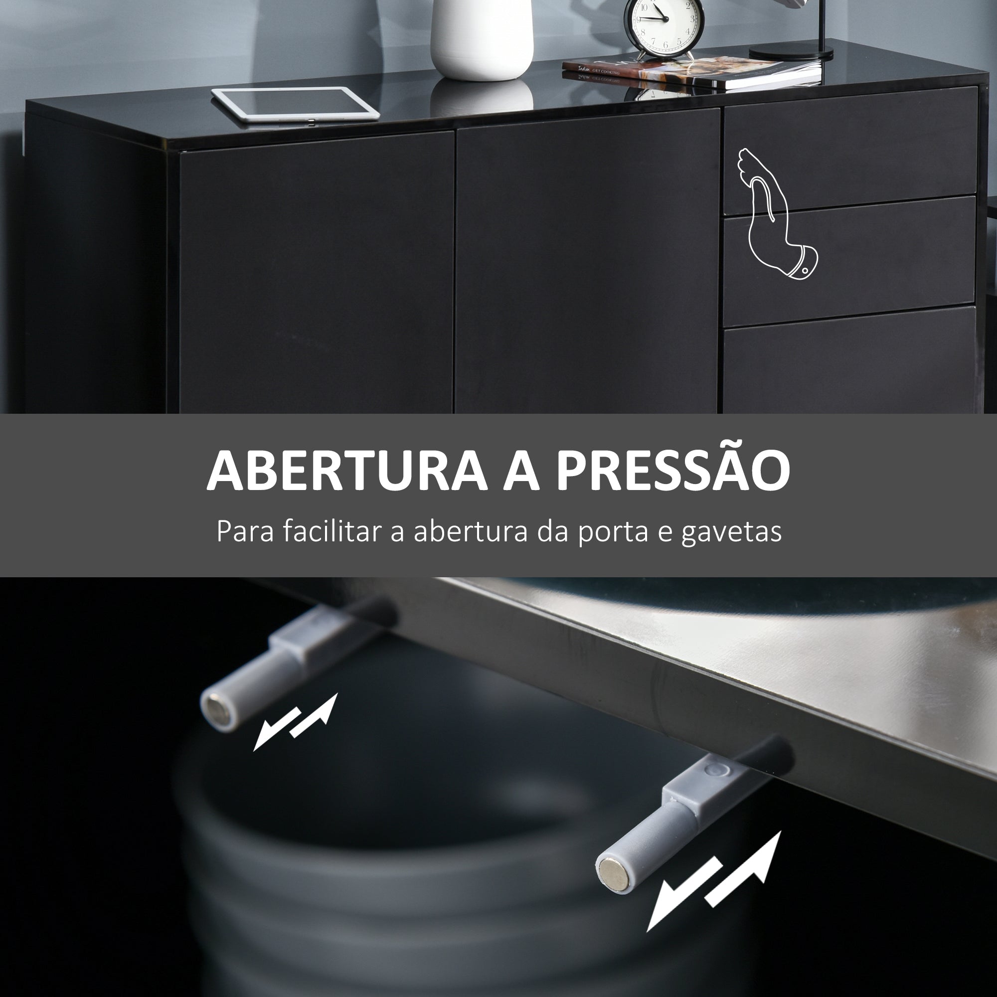 Aparador de Sala de Estar 117x36x74cm Preto