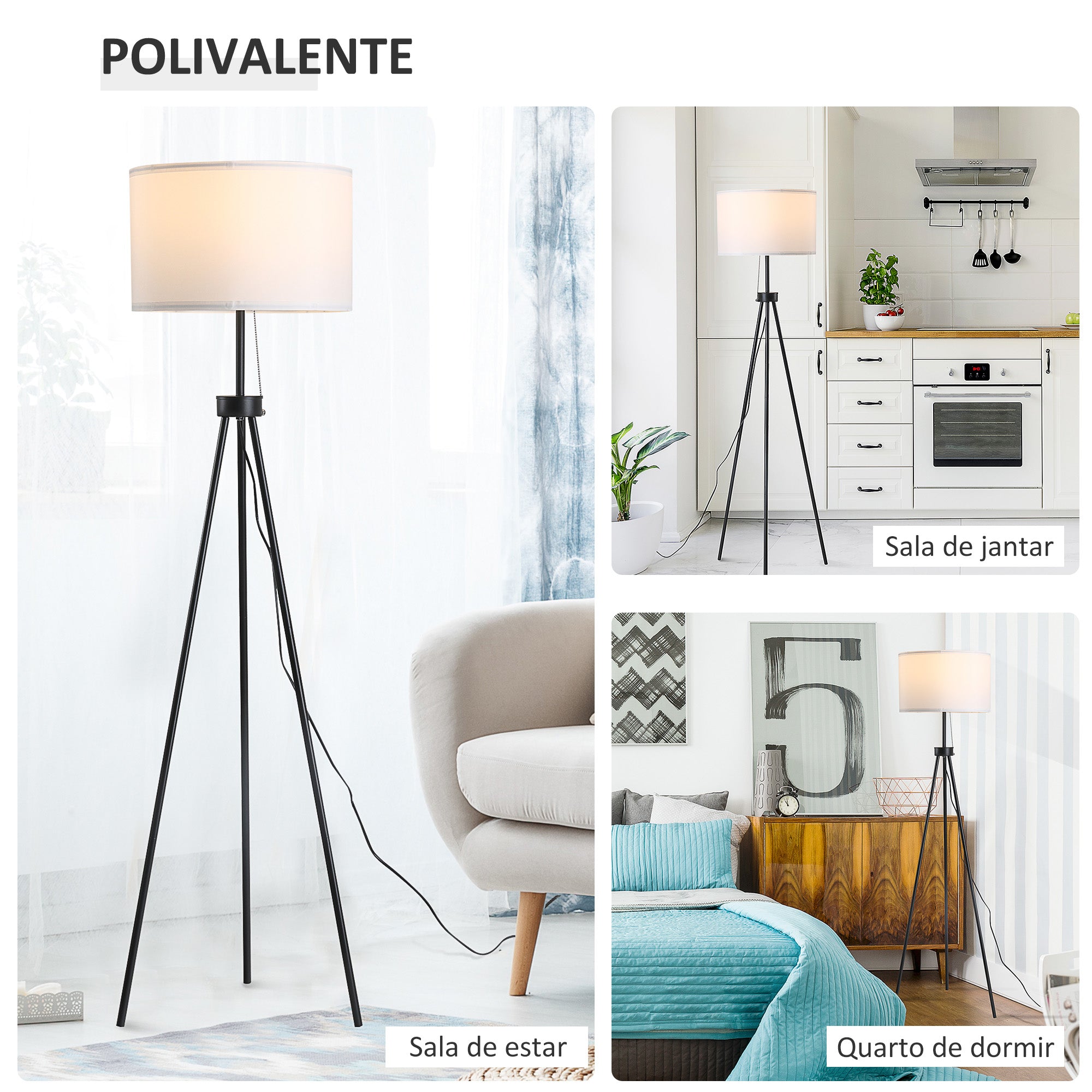 Candeeiro de Pé Moderno Ø37x152 cm em Branco e Preto