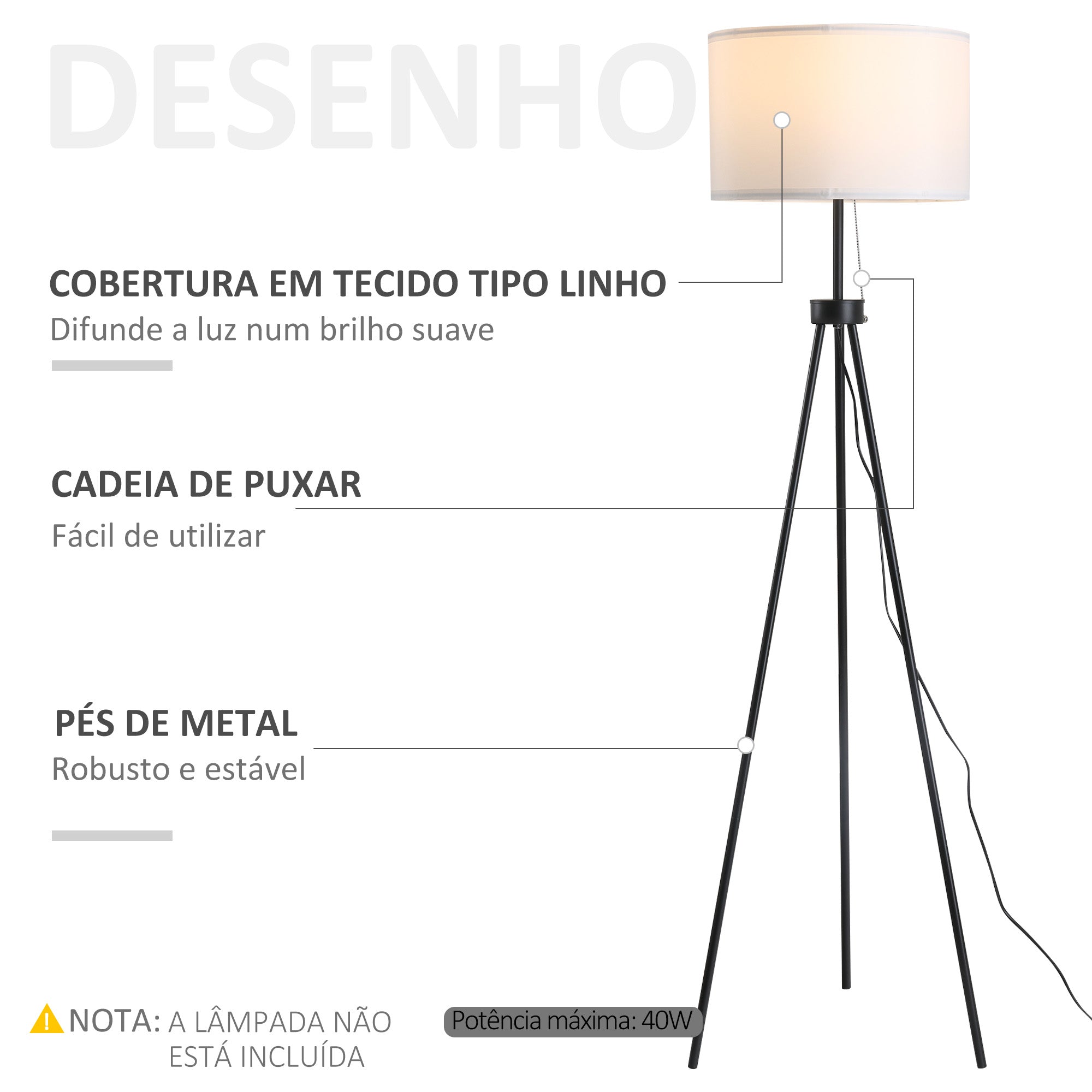 Candeeiro de Pé Moderno Ø37x152 cm em Branco e Preto