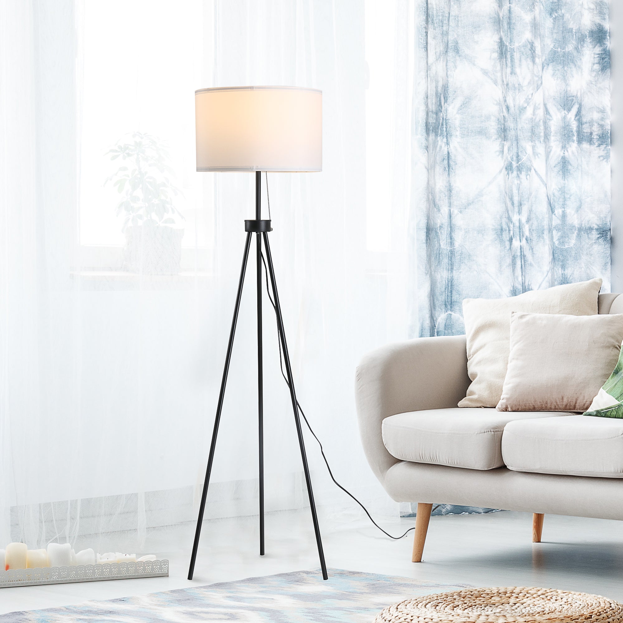 Candeeiro de Pé Moderno Ø37x152 cm em Branco e Preto