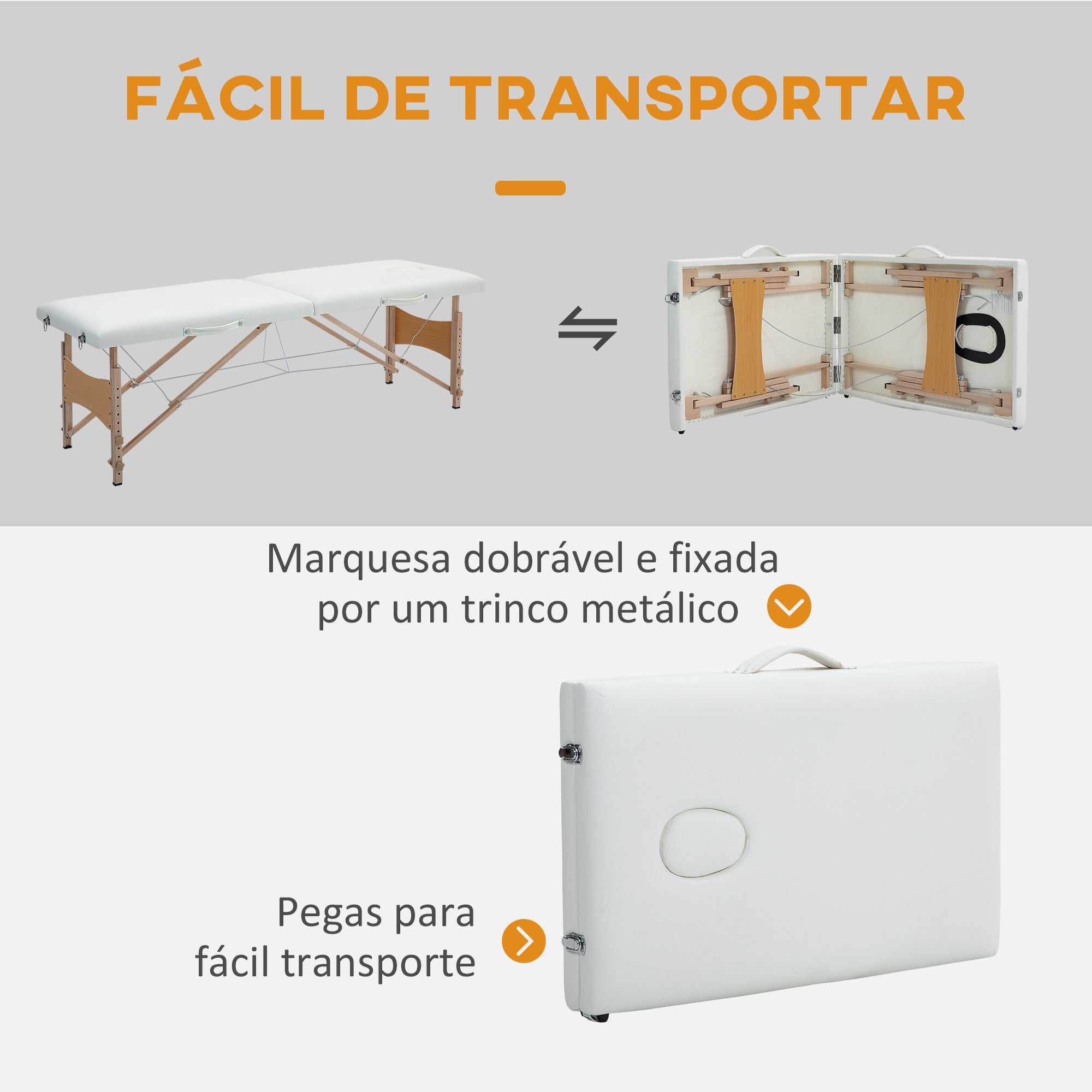 Marquesa de Massagem Dobrável – 186x60x58-81 cm – Cor Creme – Madeira de faia