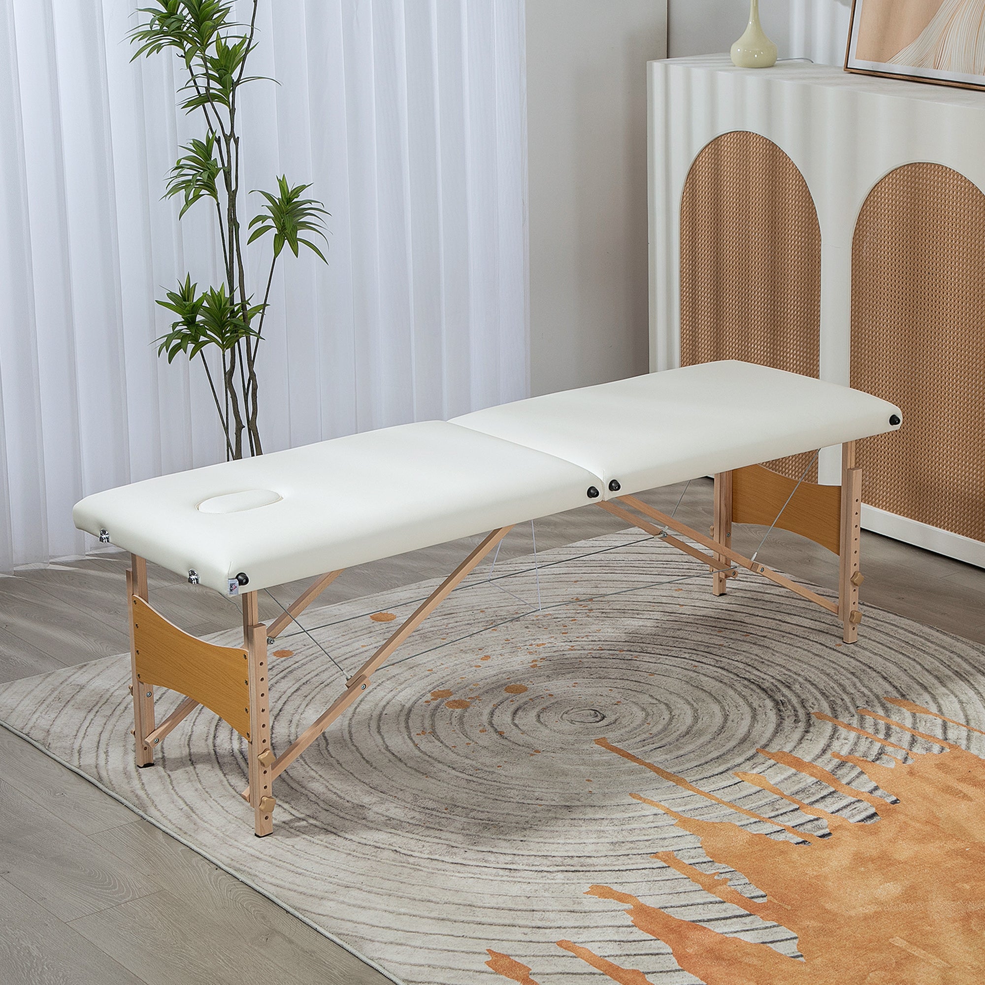 Marquesa de Massagem Dobrável – 186x60x58-81 cm – Cor Creme – Madeira de faia