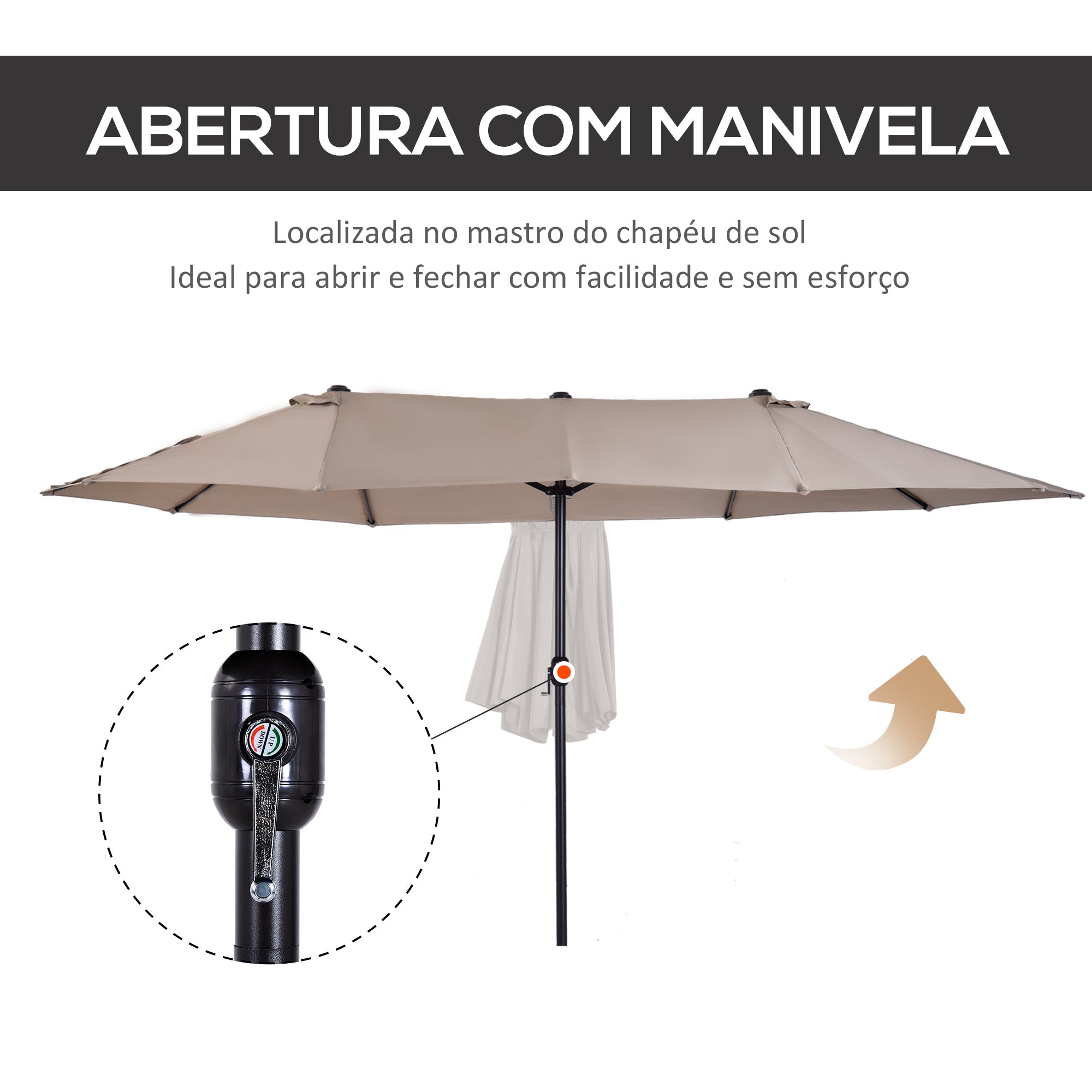 Chapéu de Sol Duplo Café 455x265x238 cm Resistente à Água e com Proteção Solar UV