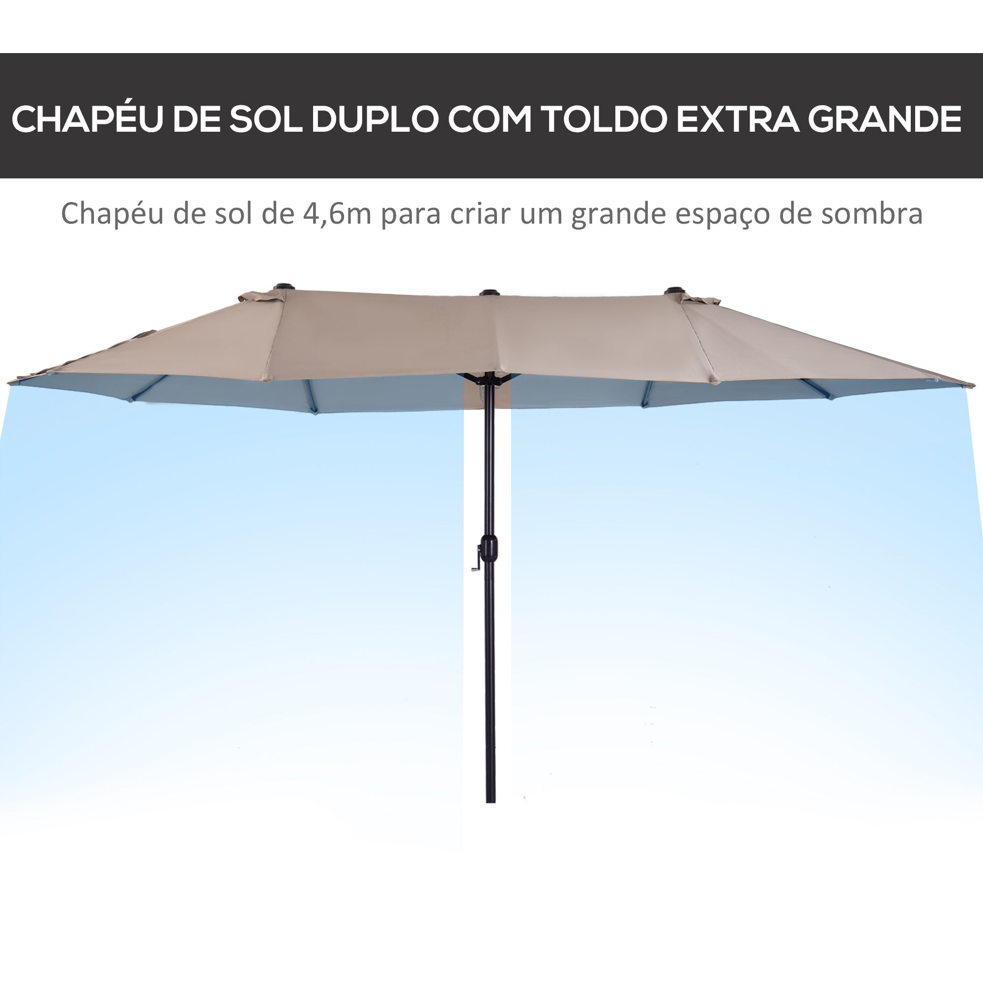 Chapéu de Sol Duplo Café 455x265x238 cm Resistente à Água e com Proteção Solar UV