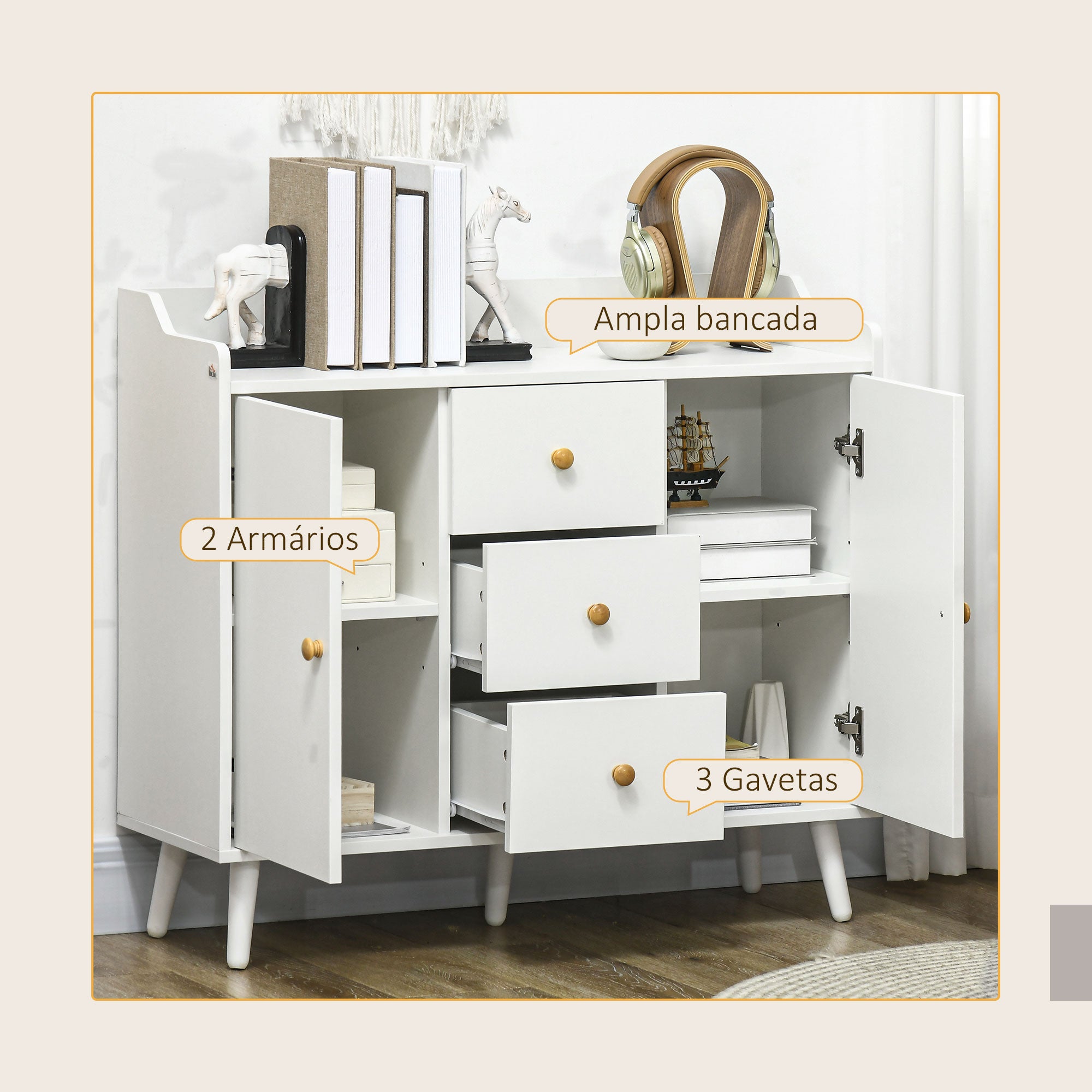 Aparador Moderno 90x32x80 cm Cor Branco