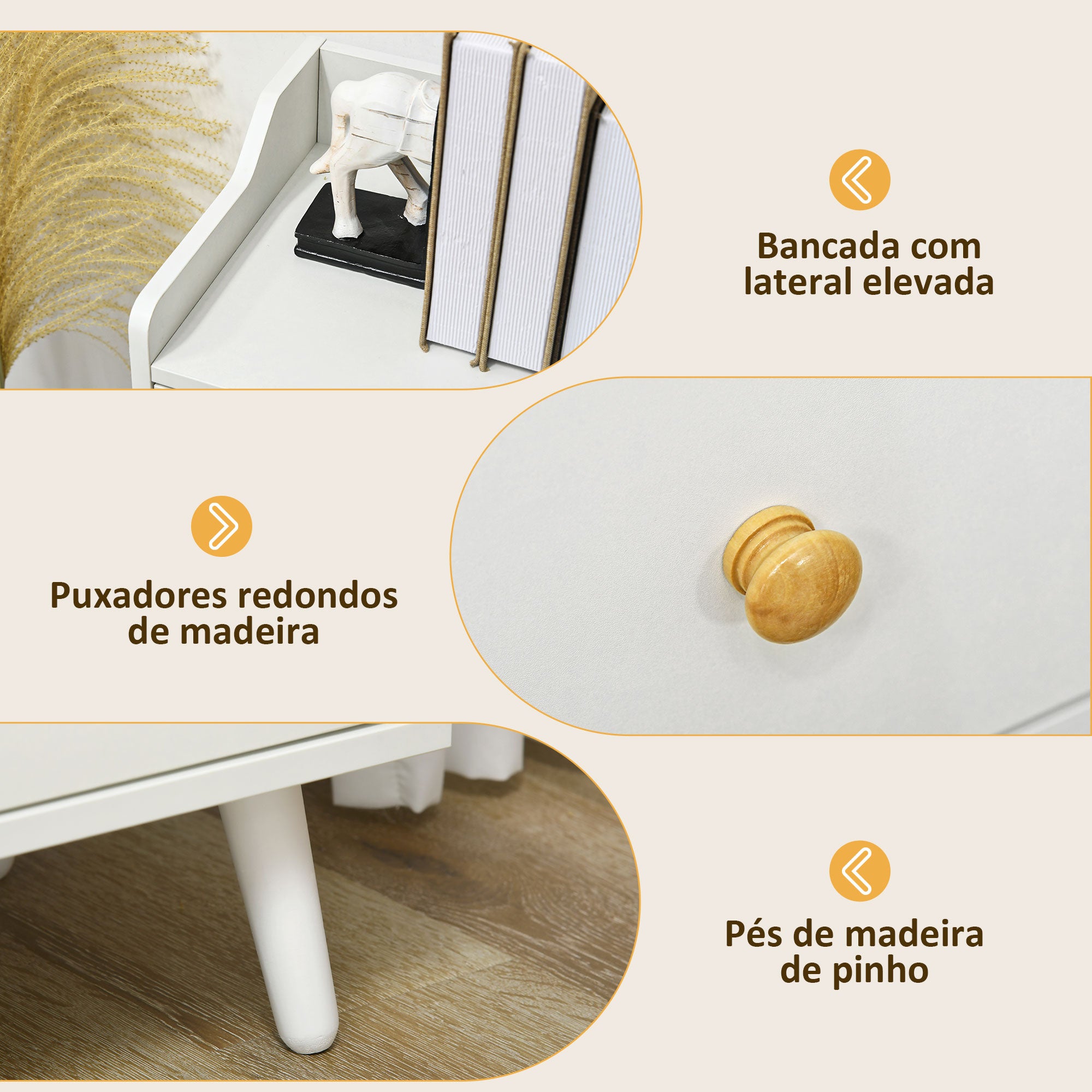 Aparador Moderno 90x32x80 cm Cor Branco