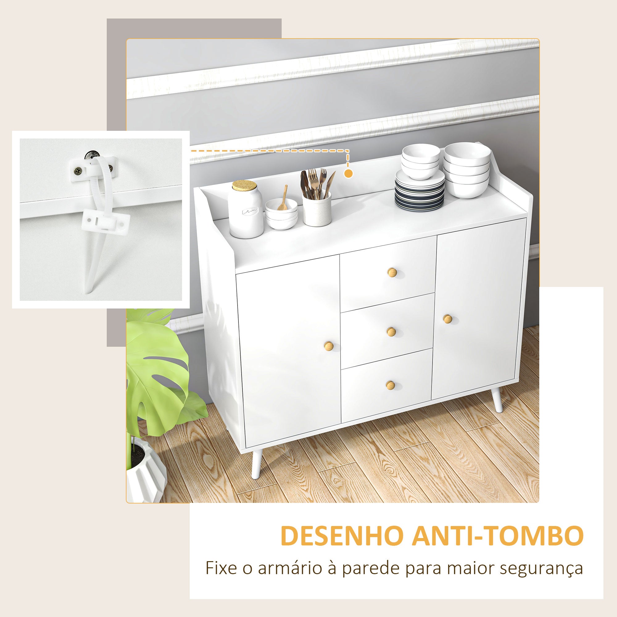 Aparador Moderno 90x32x80 cm Cor Branco
