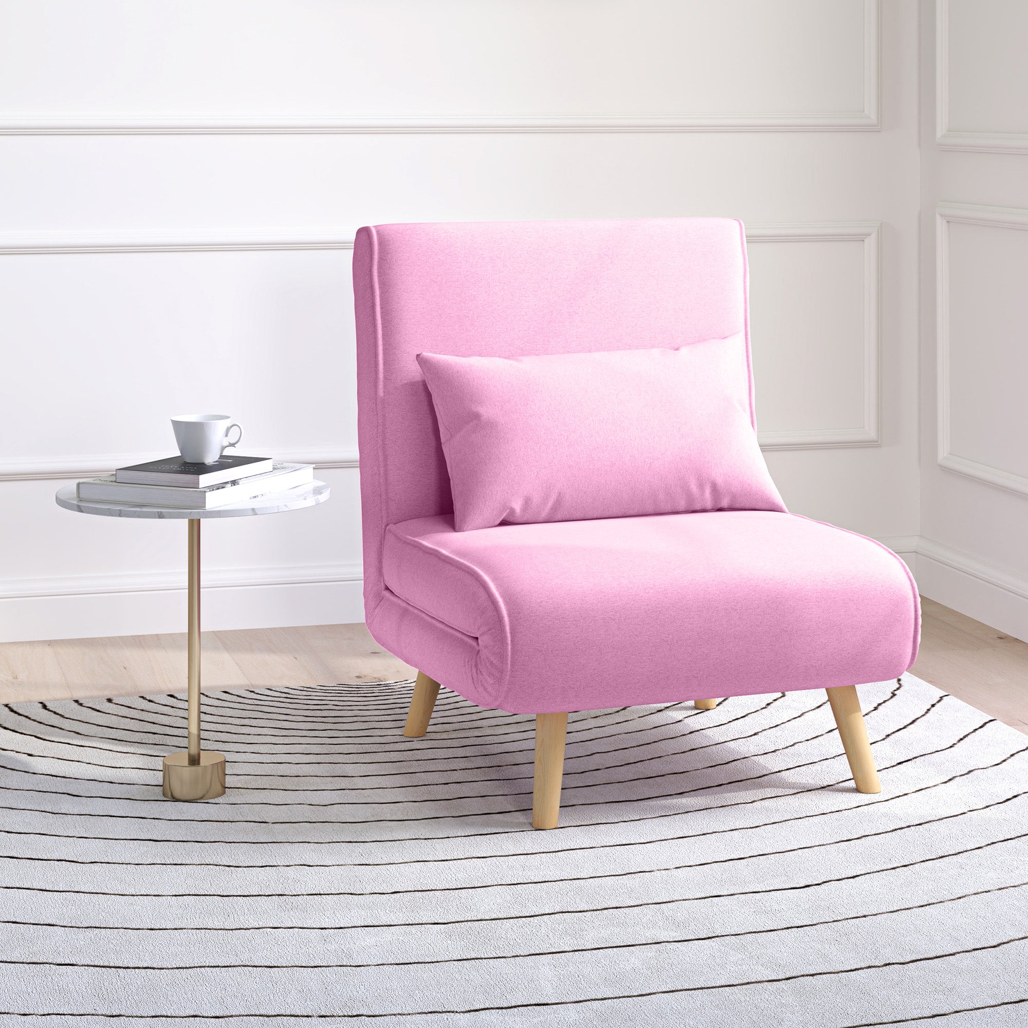 Sofá Cama Estofado em Linho Rosa 72x75x85 cm