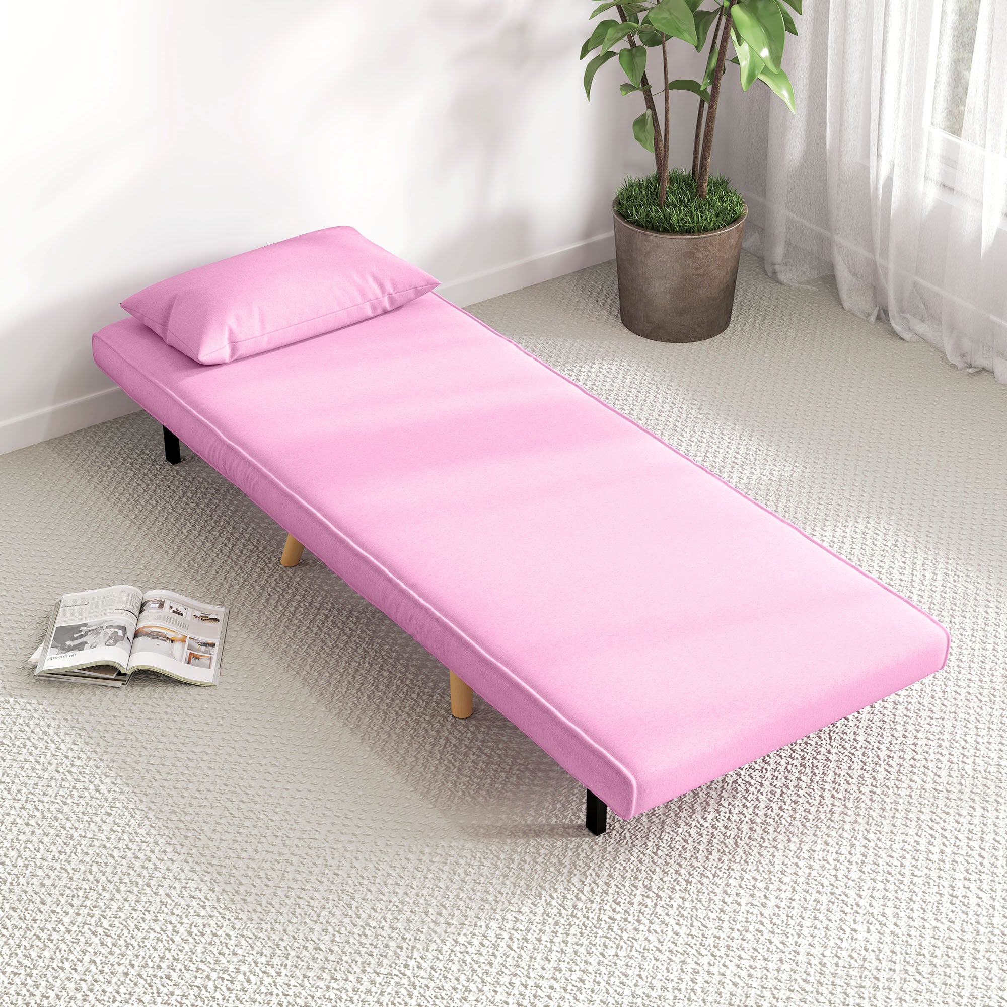 Sofá Cama Estofado em Linho Rosa 72x75x85 cm