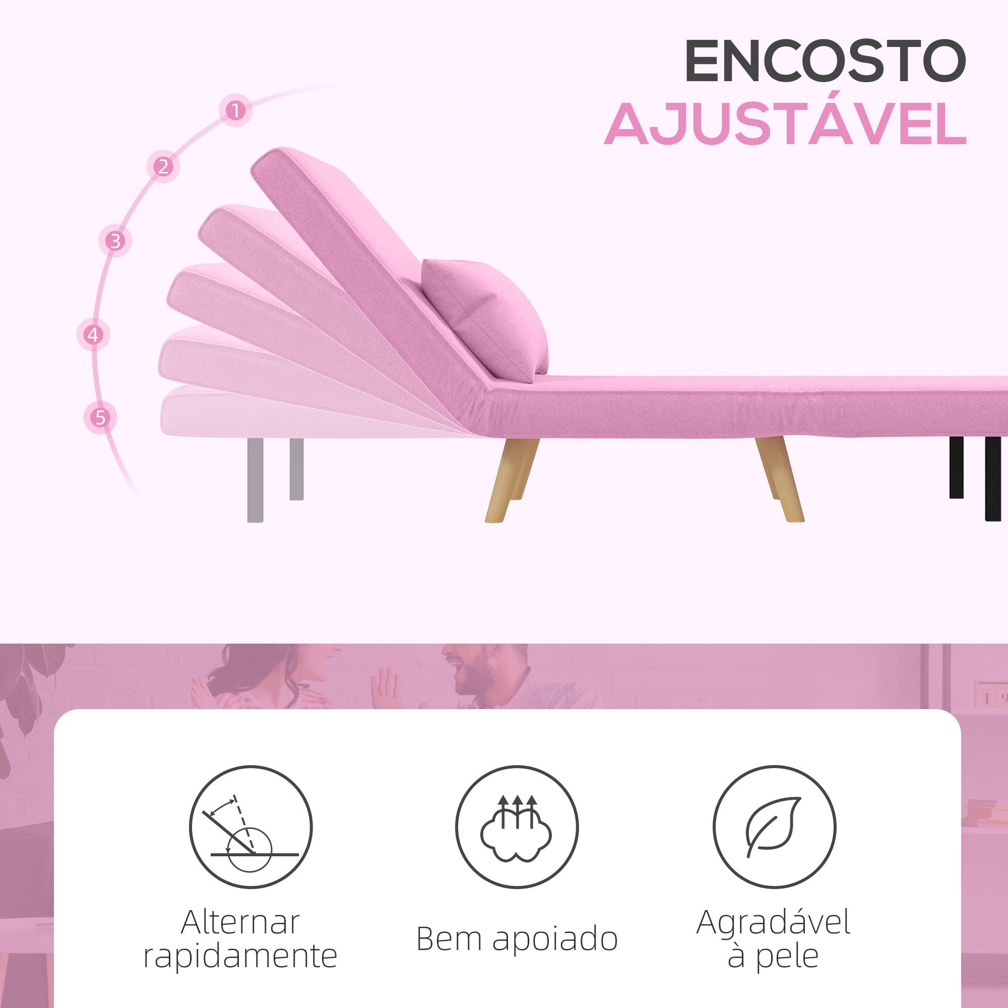 Sofá Cama Estofado em Linho Rosa 72x75x85 cm