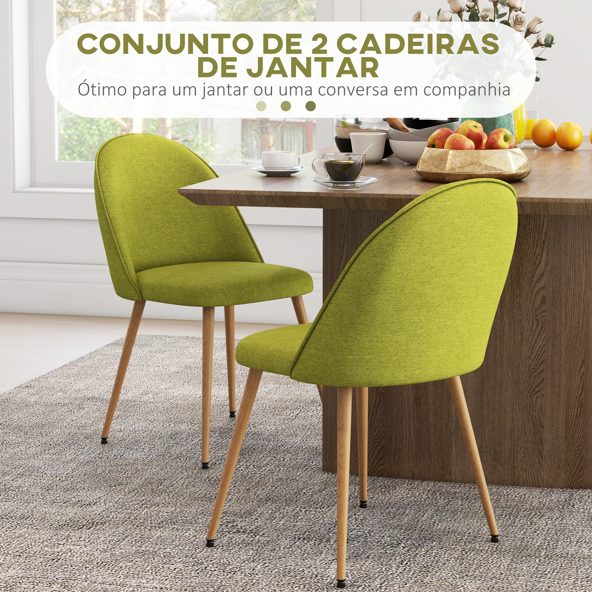 Conjunto de 2 Cadeiras Estofadas – 50x52x83 cm – Verde – Tecido de linho
