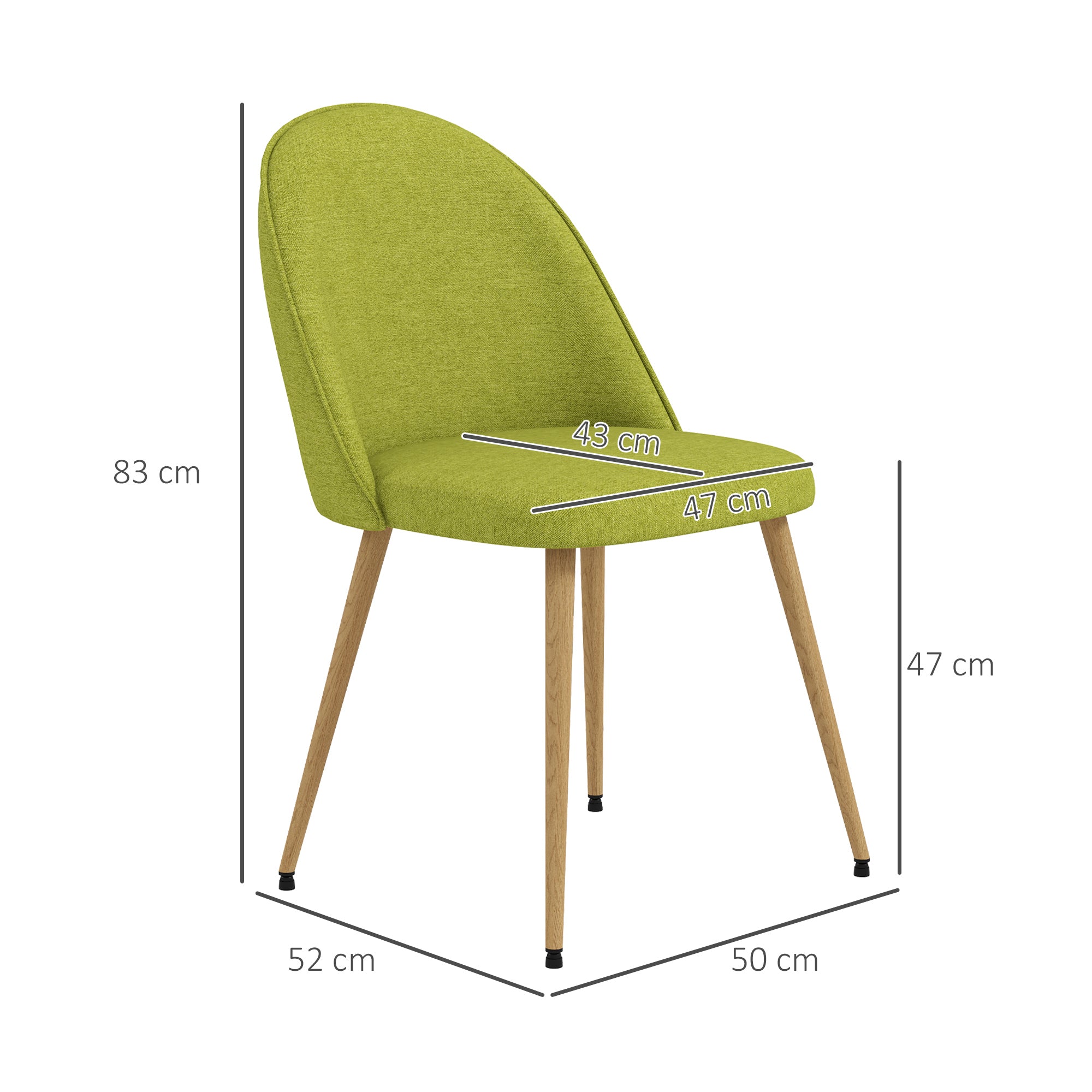 Conjunto de 2 Cadeiras Estofadas – 50x52x83 cm – Verde – Tecido de linho