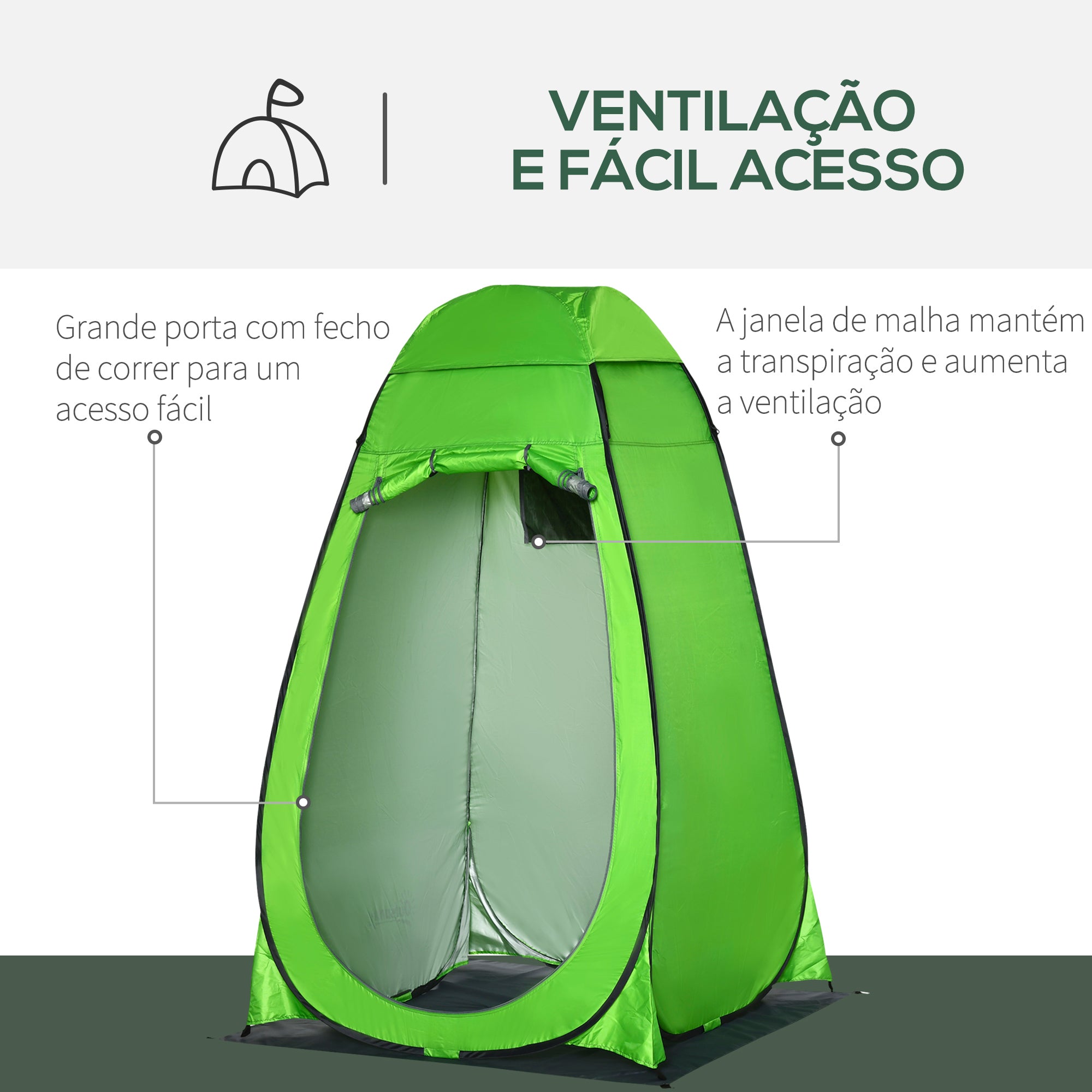 Tenda de Duche Portátil – 126x124x189 cm – Verde – Poliéster e Aço