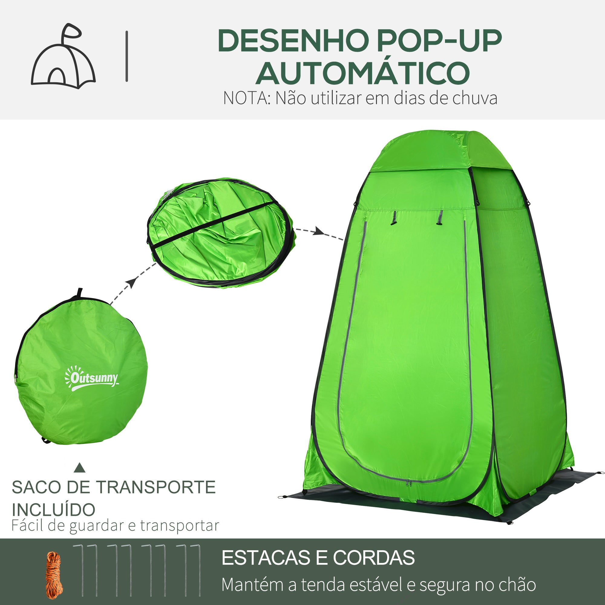 Tenda de Duche Portátil – 126x124x189 cm – Verde – Poliéster e Aço