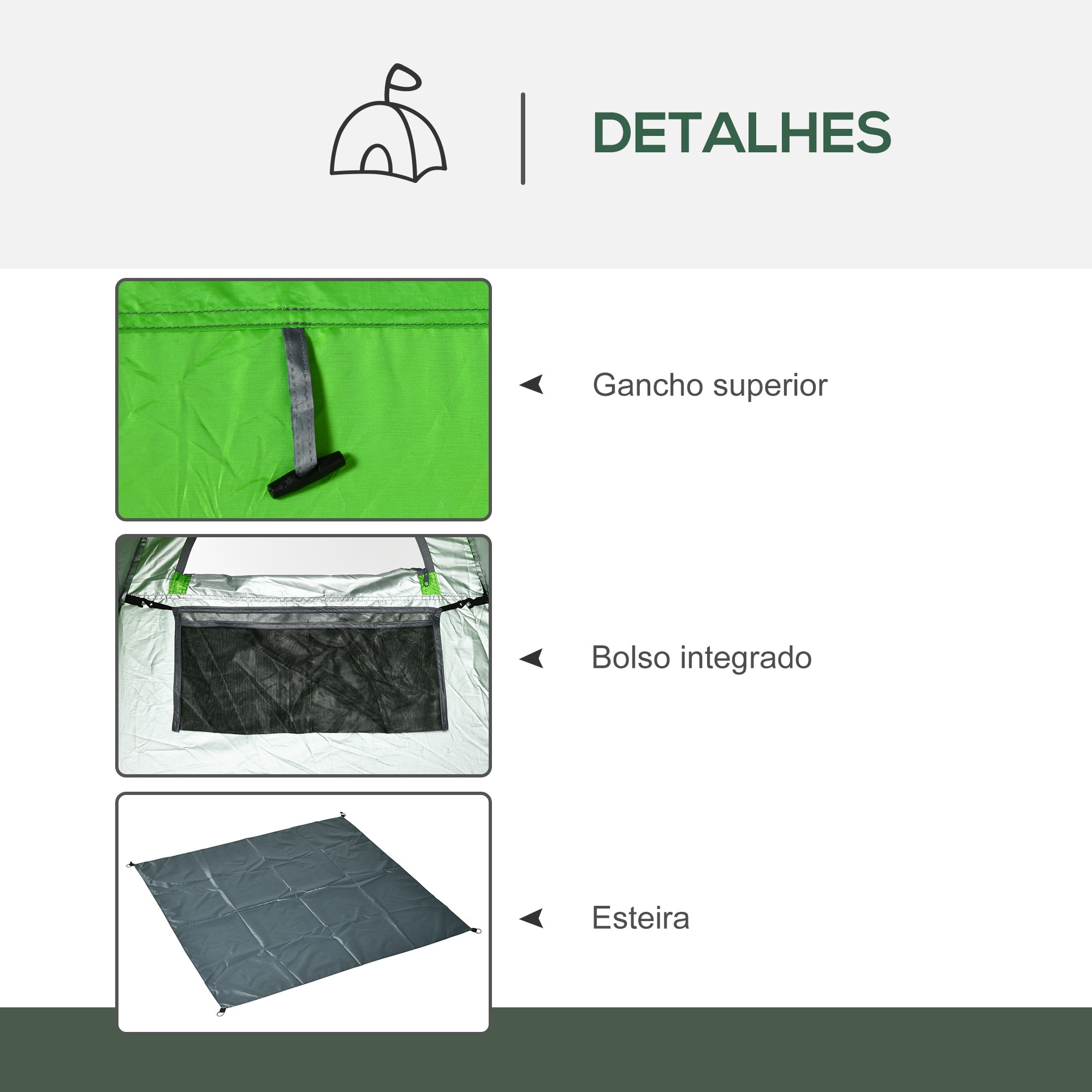 Tenda de Duche Portátil – 126x124x189 cm – Verde – Poliéster e Aço