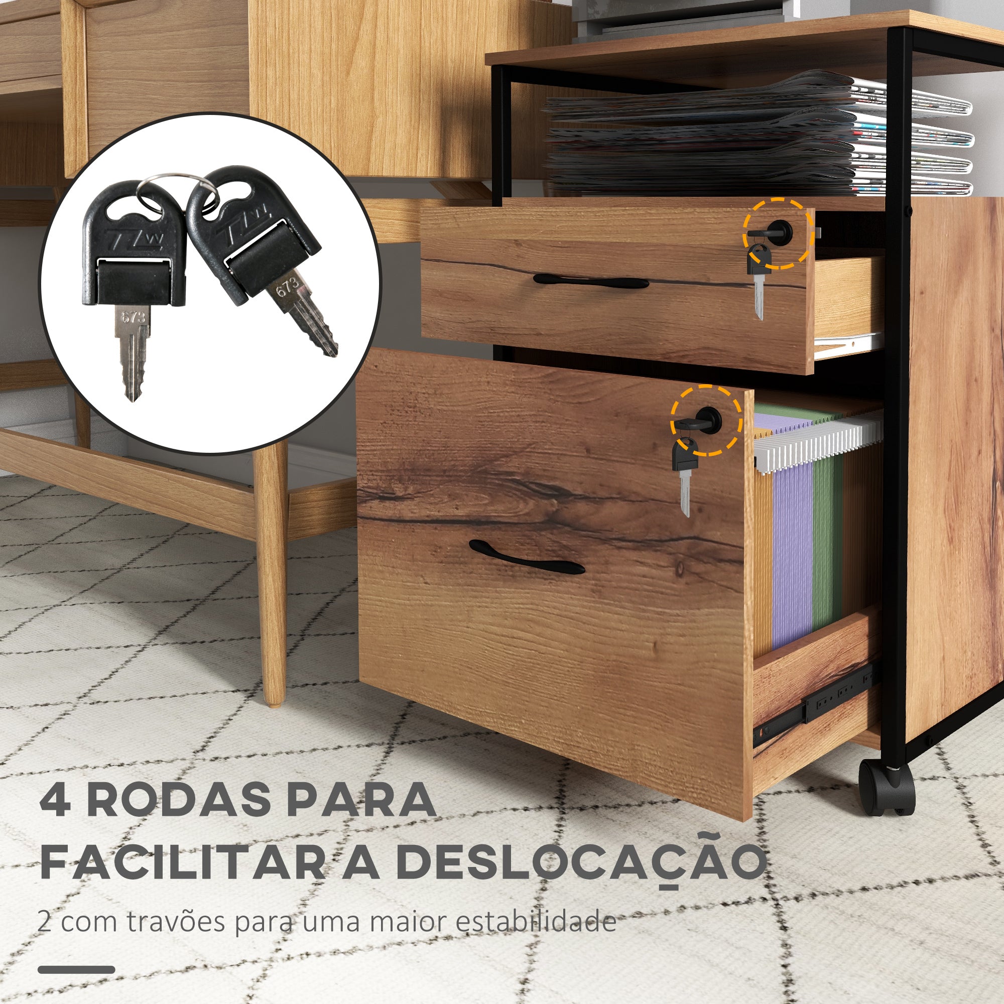 Bloco de Gavetas com Rodas 44x40x66,5 cm Marrom Rústico