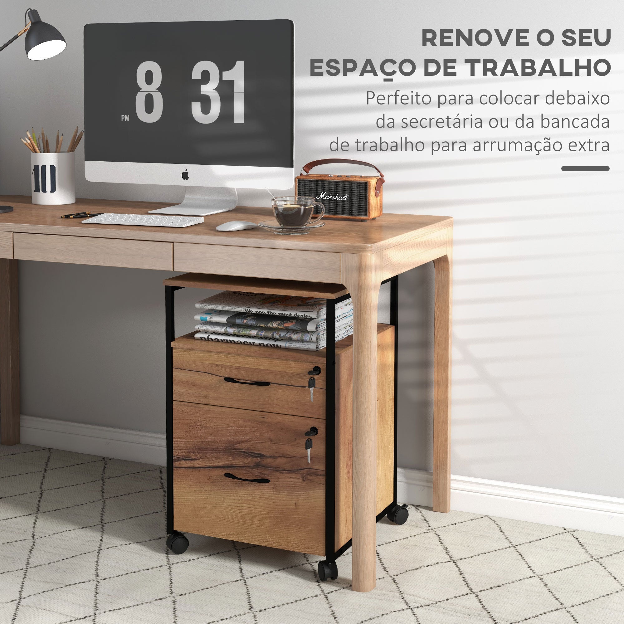 Bloco de Gavetas com Rodas 44x40x66,5 cm Marrom Rústico