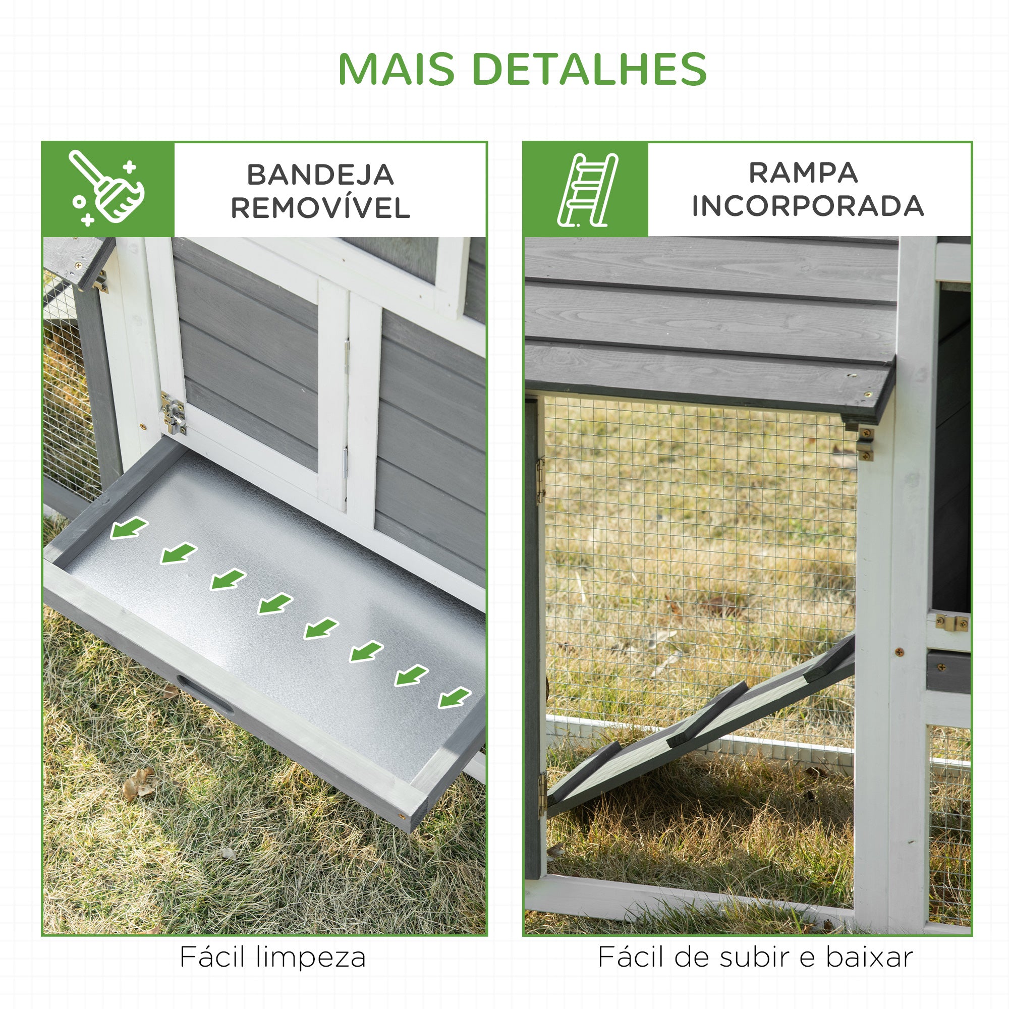 Galinheiro de Madeira para 2-3 Galinhas – 150,5x54x87 cm – Cinza e Branco – Madeira