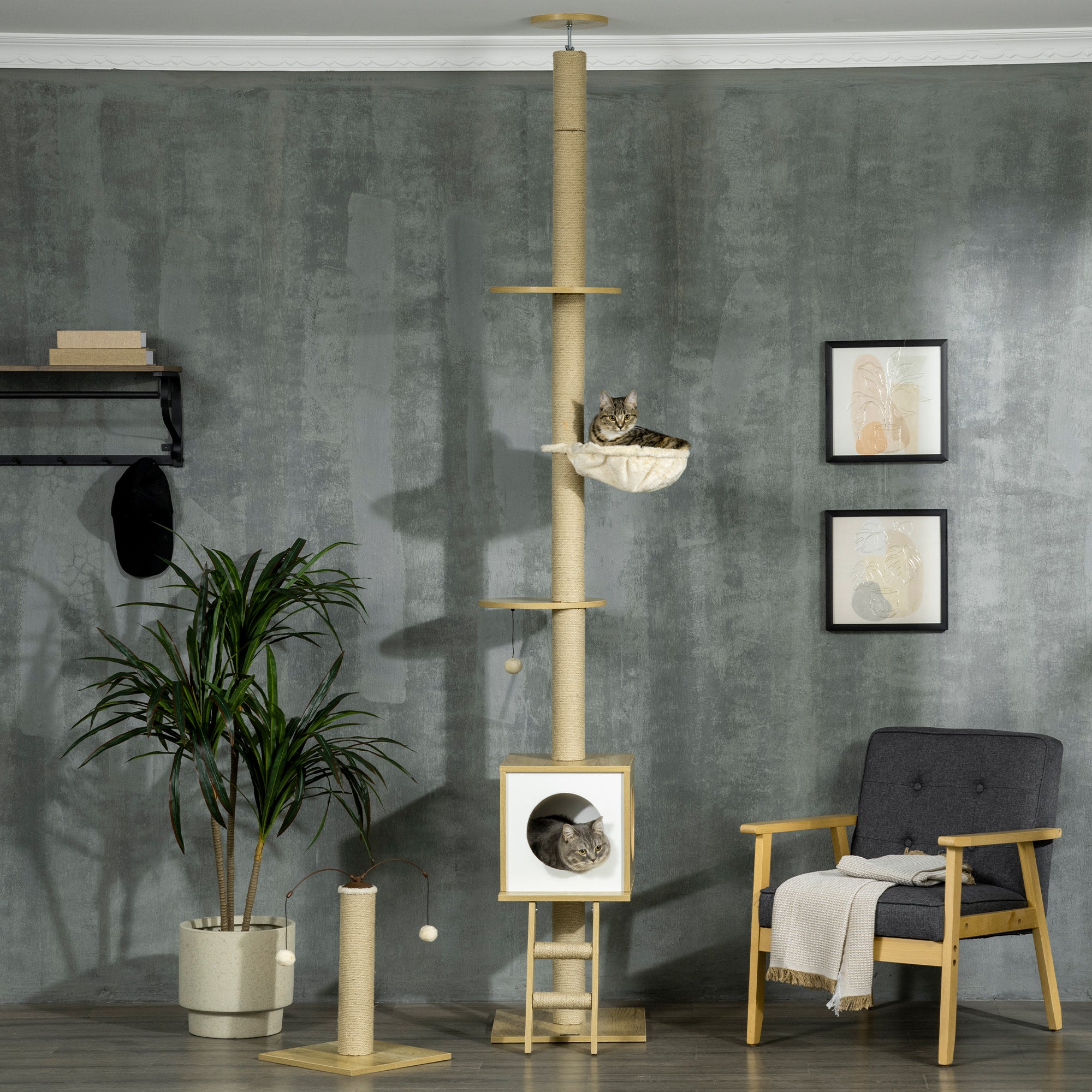 Árvore para Gatos 40x40225-285cm Marrom Claro, Bege e Branco