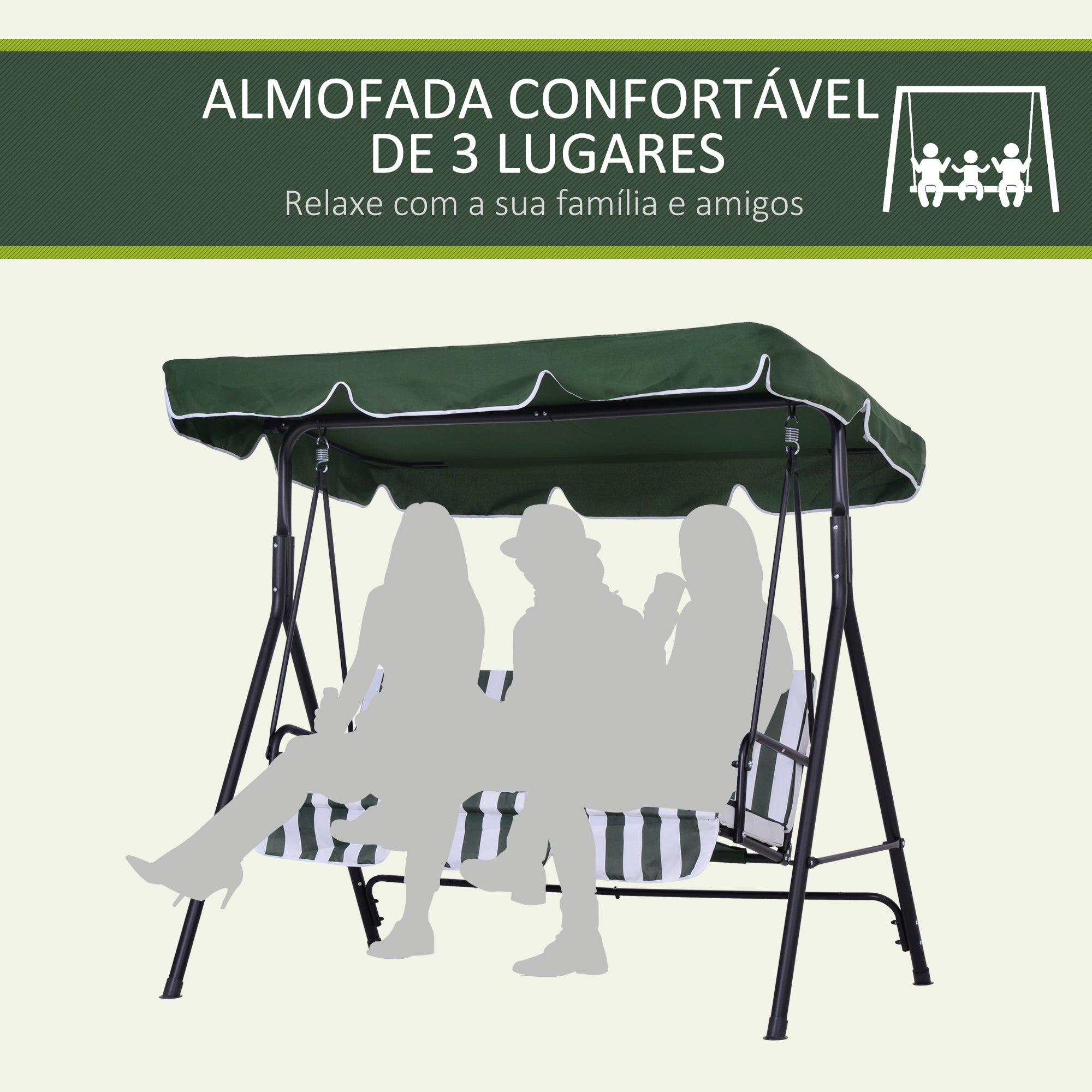 Baloiço de Jardim Verde 172x110x153 cm com Almofada e Toldo Ajustável