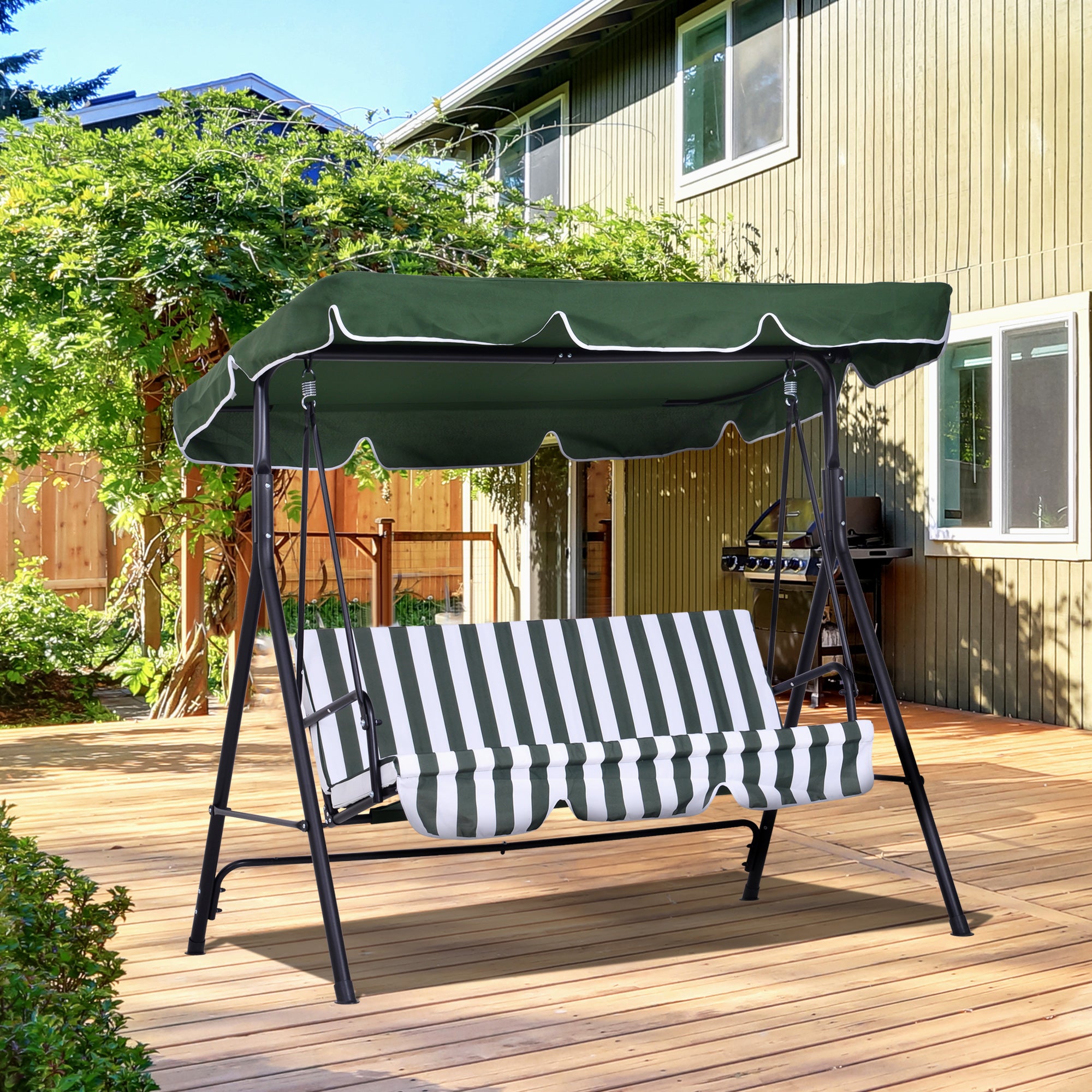 Baloiço de Jardim Verde 172x110x153 cm com Almofada e Toldo Ajustável