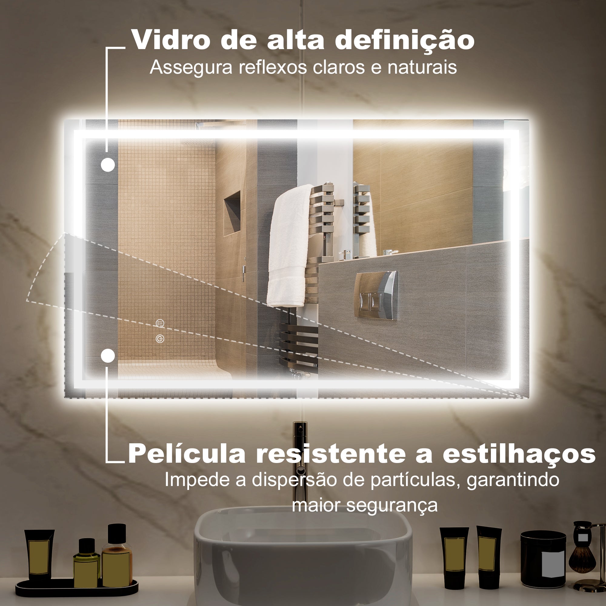 Espelho Casa de Banho LED 100x60 cm Transparente