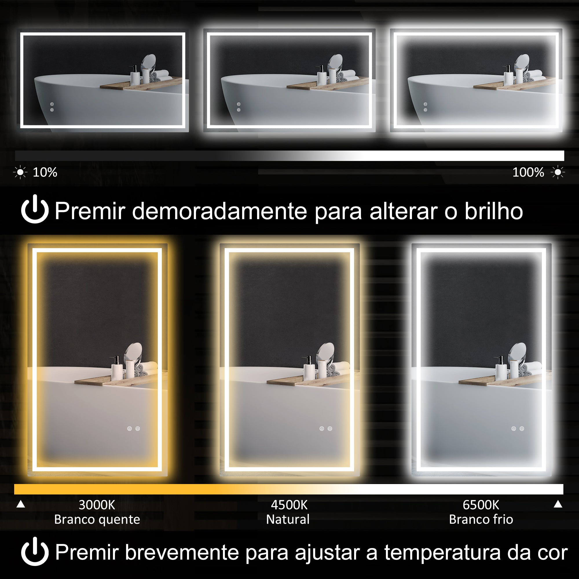 Espelho Casa de Banho LED 100x60 cm Transparente