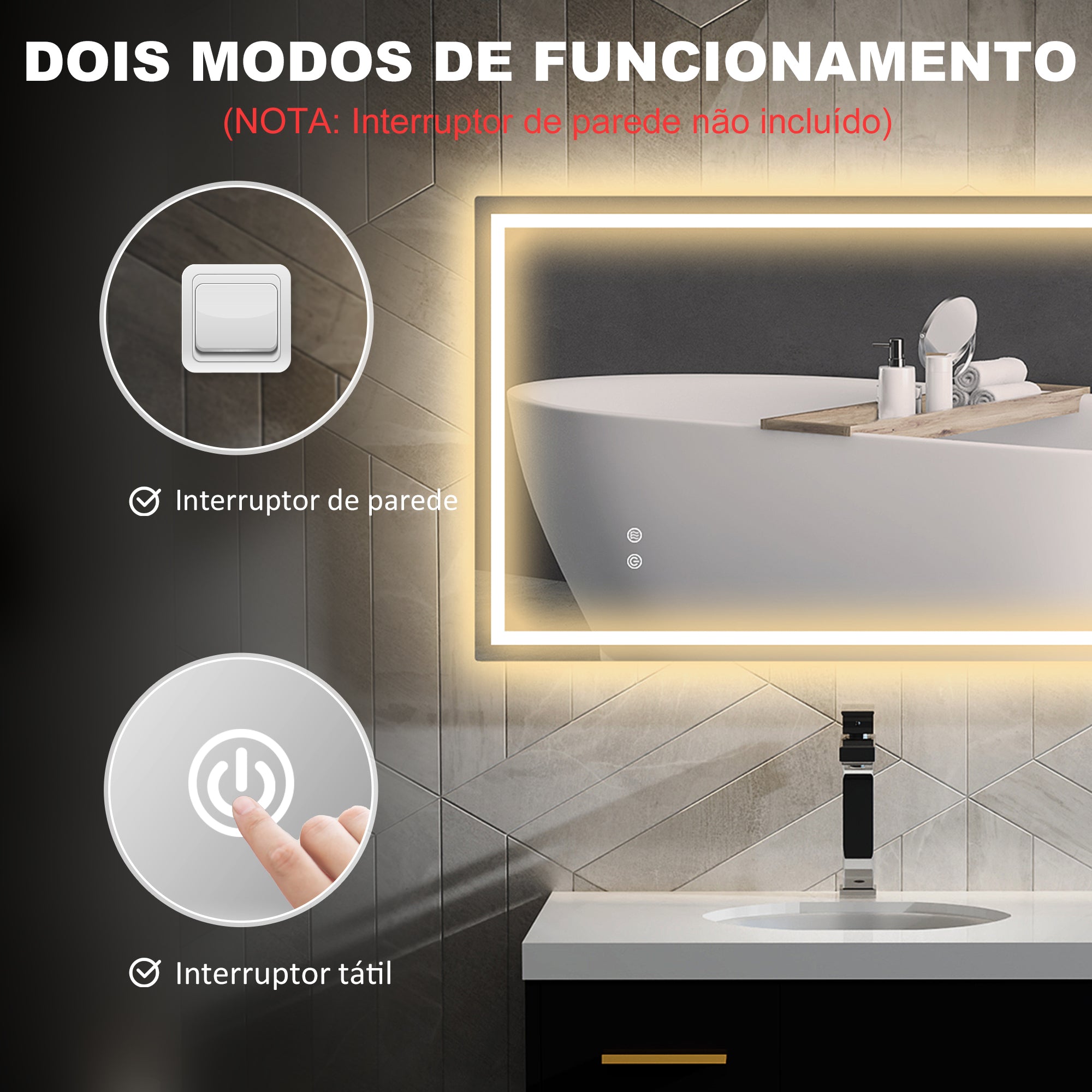 Espelho Casa de Banho LED 100x60 cm Transparente