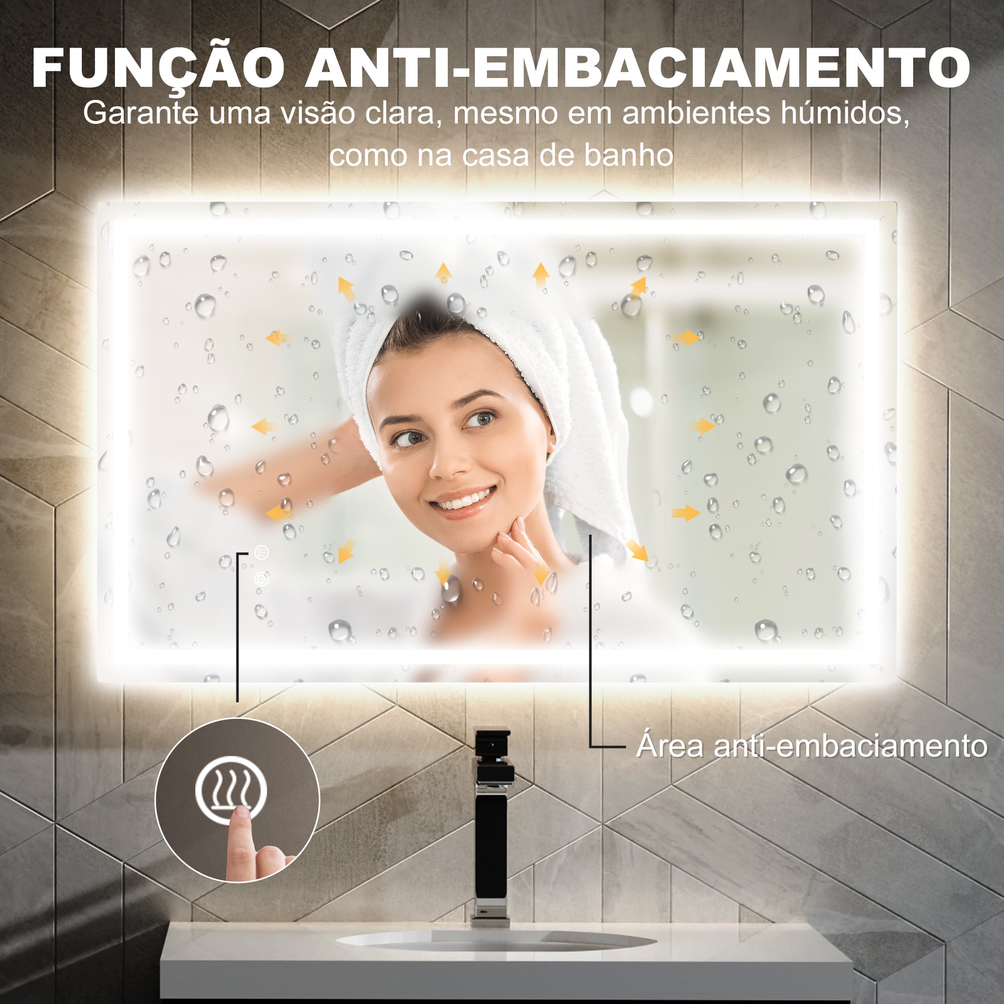 Espelho Casa de Banho LED 100x60 cm Transparente