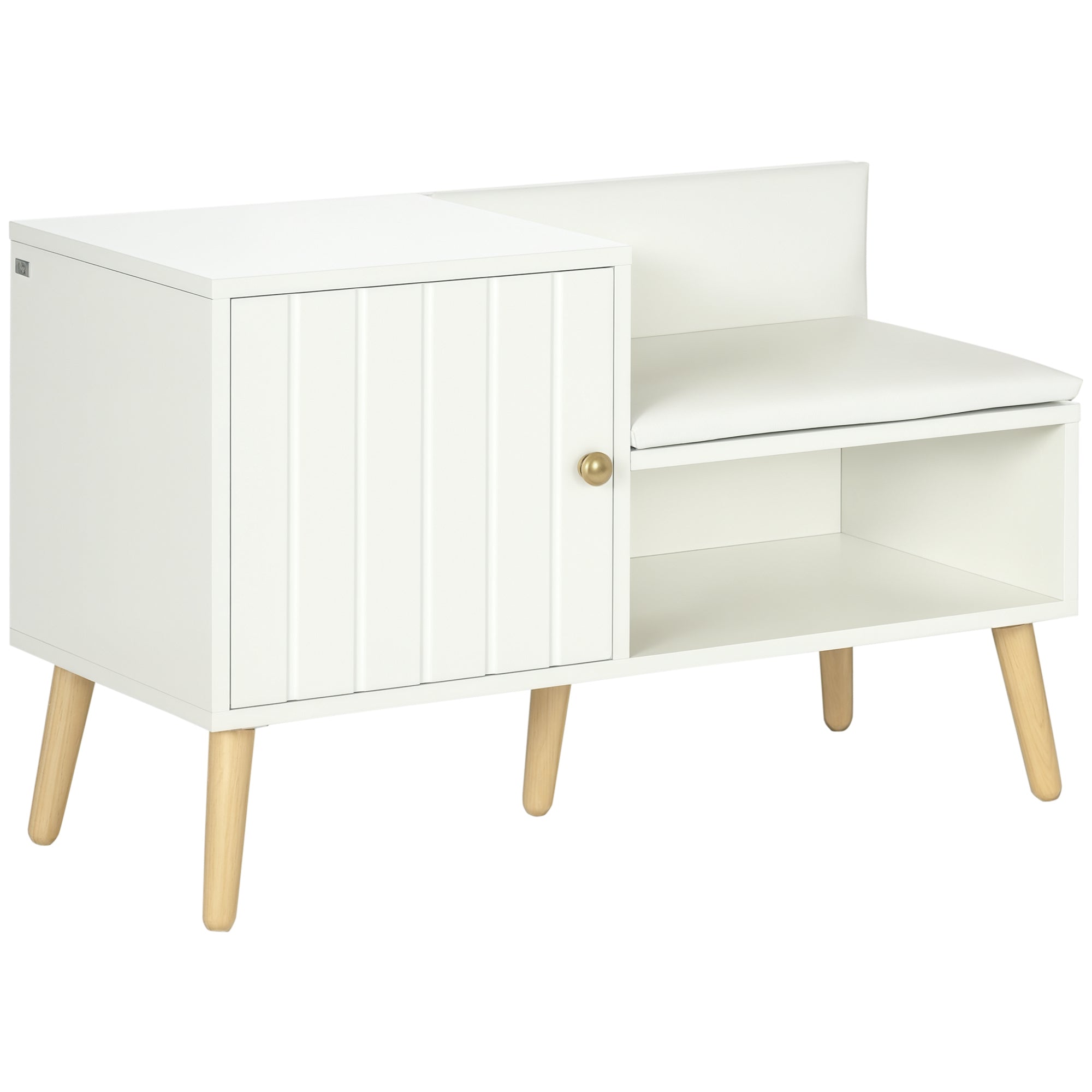 Banco Sapateira com Compartimento Aberto e Almofada Acolchoada - 80x33x49 cm - Branco