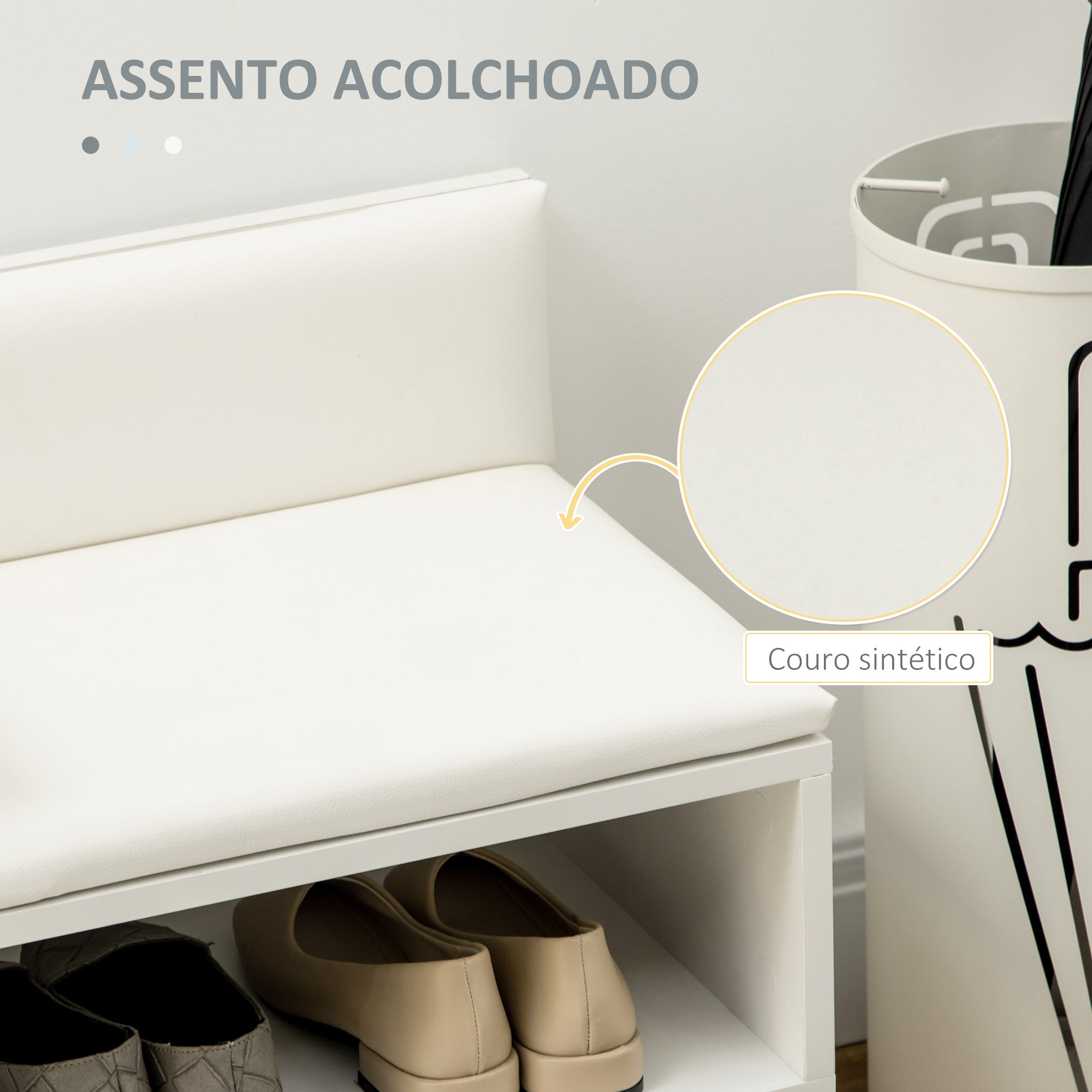 Banco Sapateira com Compartimento Aberto e Almofada Acolchoada - 80x33x49 cm - Branco