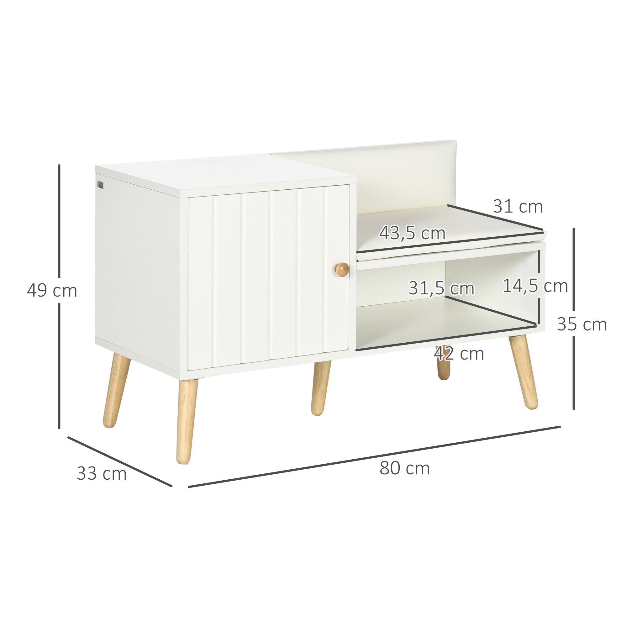 Banco Sapateira com Compartimento Aberto e Almofada Acolchoada - 80x33x49 cm - Branco