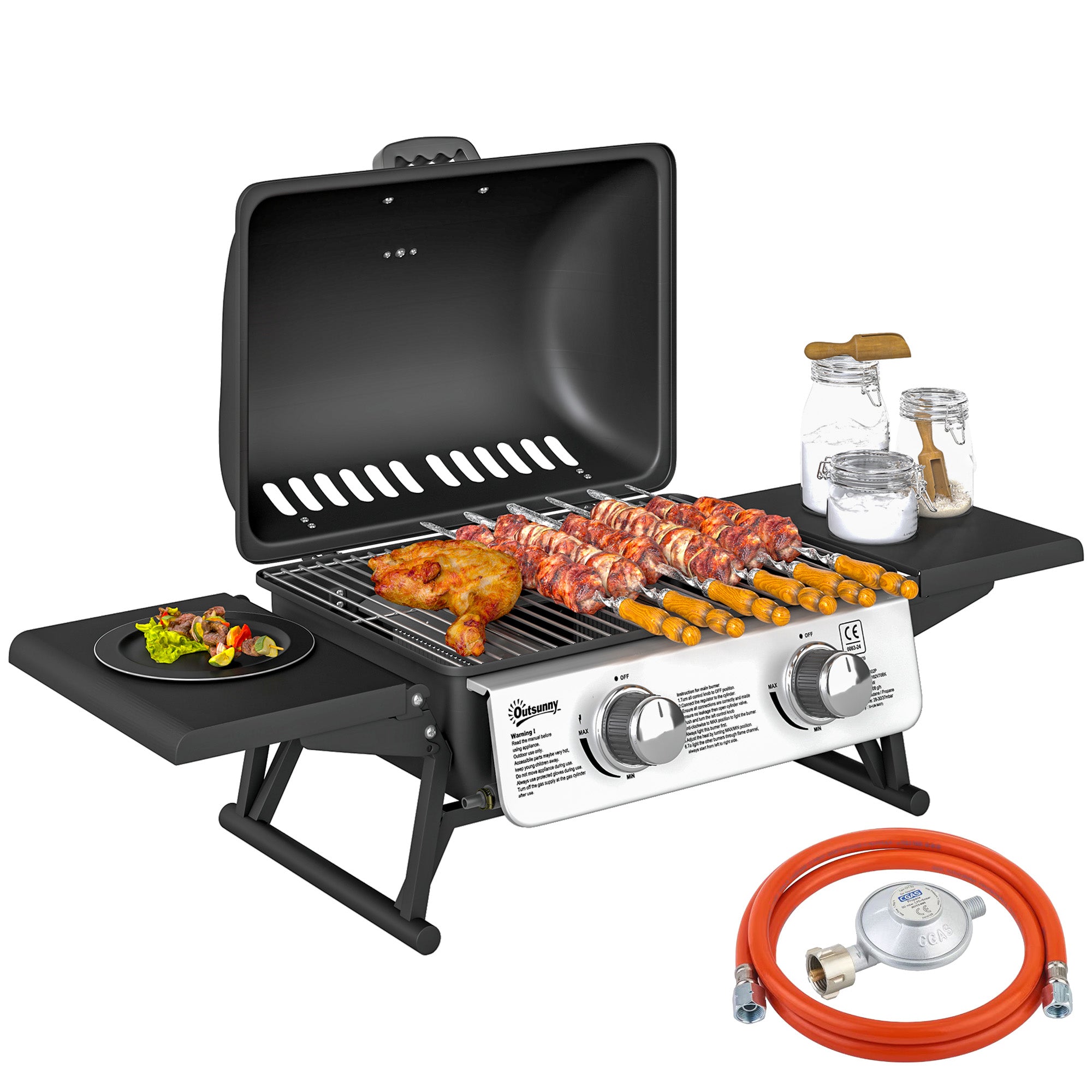 Barbecue a Gás Portátil Preto e Prata 101x48x41 cm
