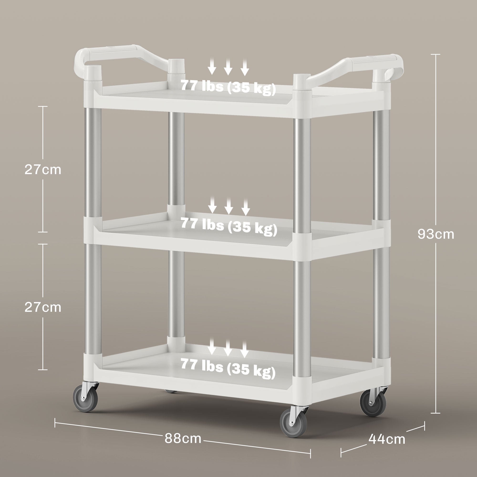 Carrinho Auxiliar de Cozinha 88x44x93 cm Branco
