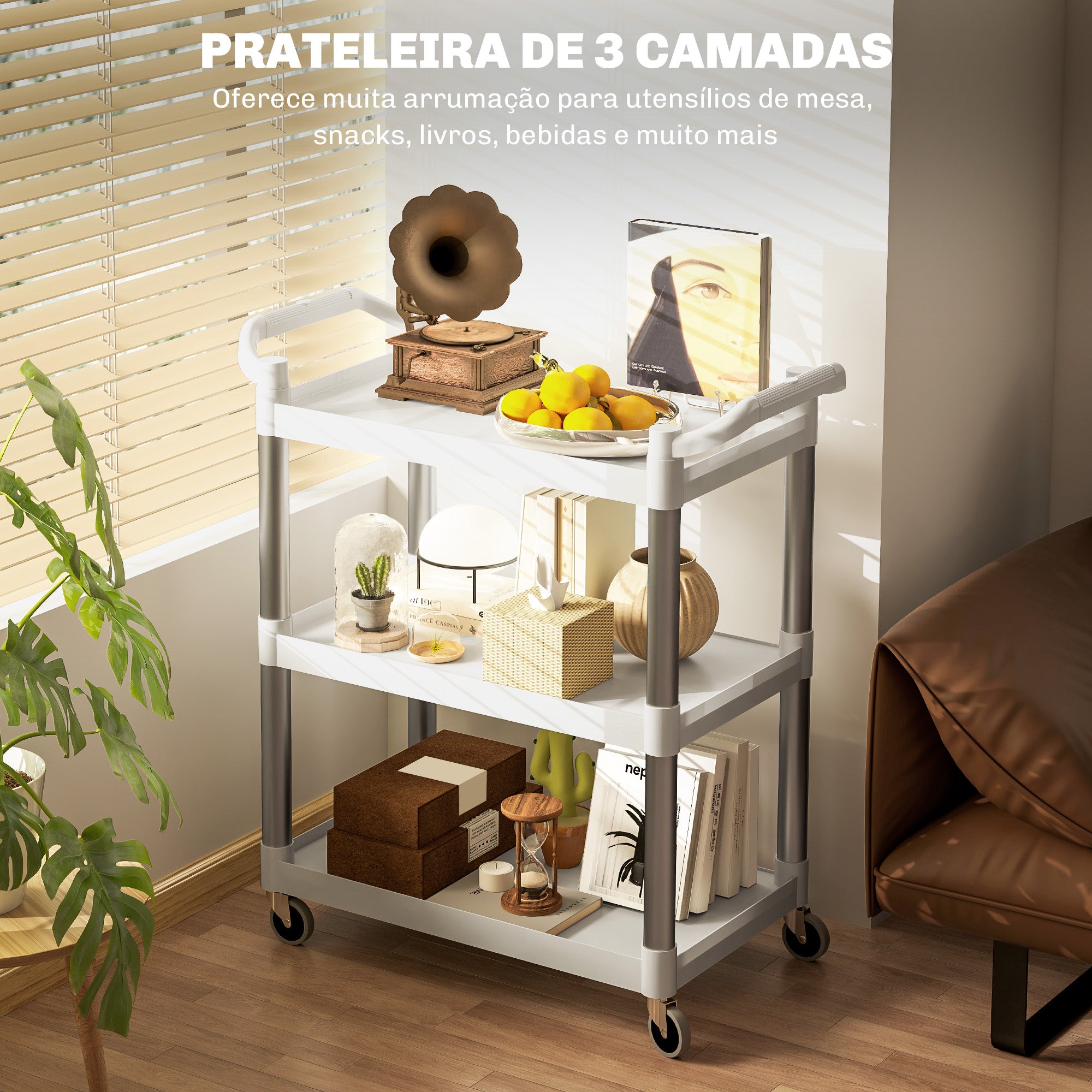 Carrinho Auxiliar de Cozinha 88x44x93 cm Branco