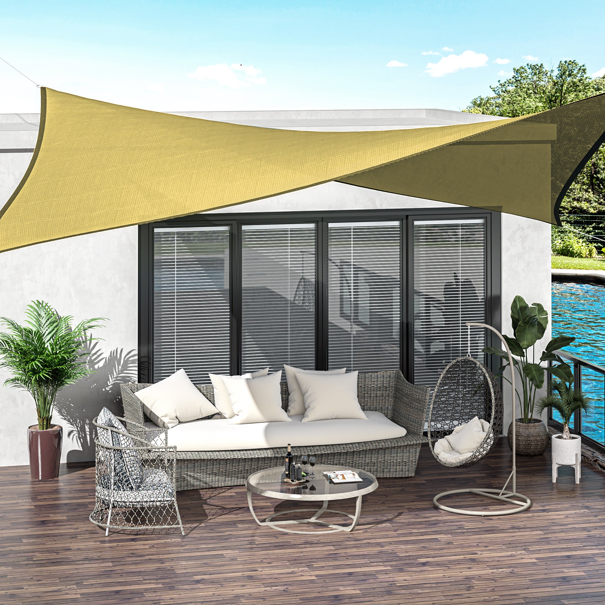 Vela de Sombra Retangular 400x600 cm Bege HDPE com Anéis de Aço Inoxidável
