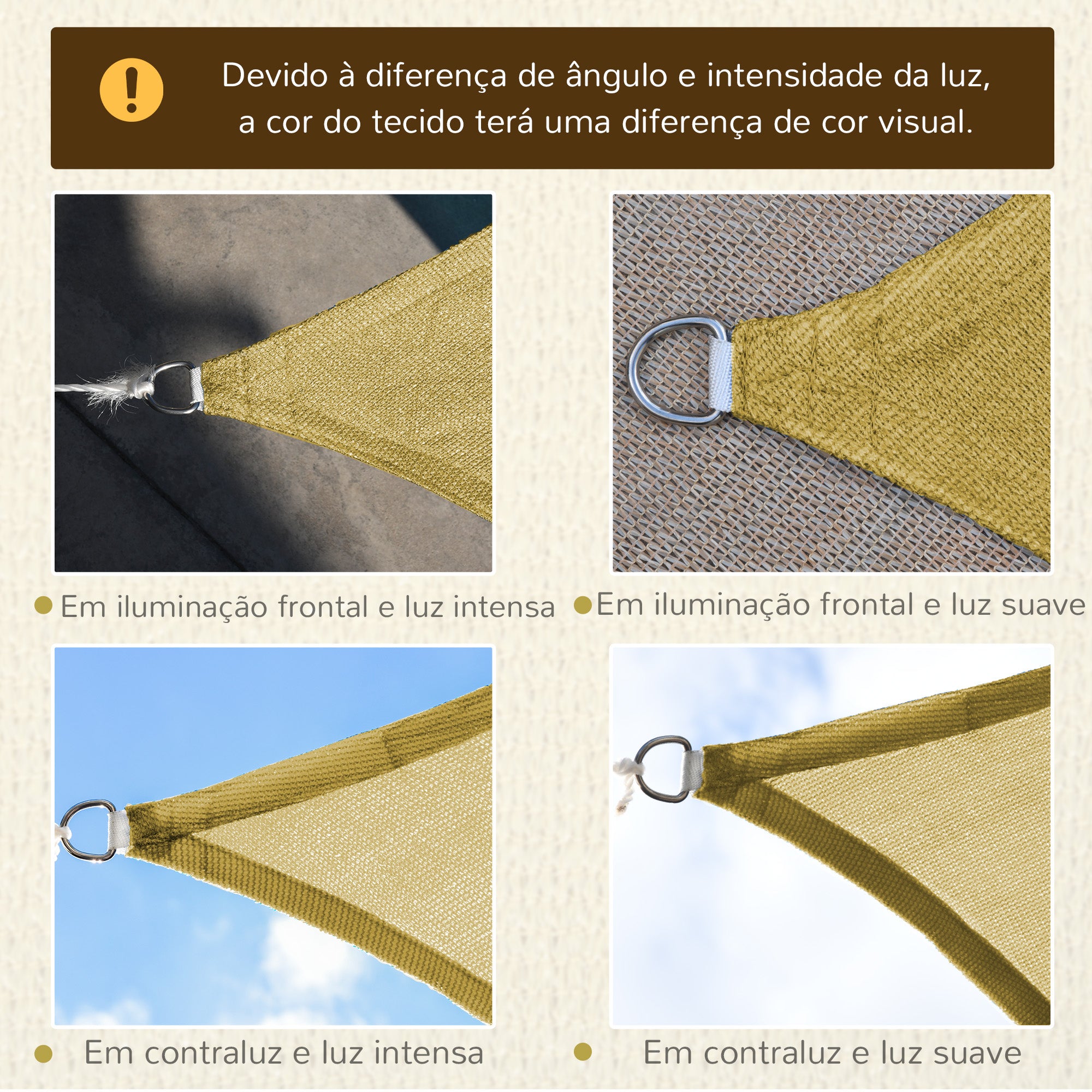 Vela de Sombra Retangular 400x600 cm Bege HDPE com Anéis de Aço Inoxidável