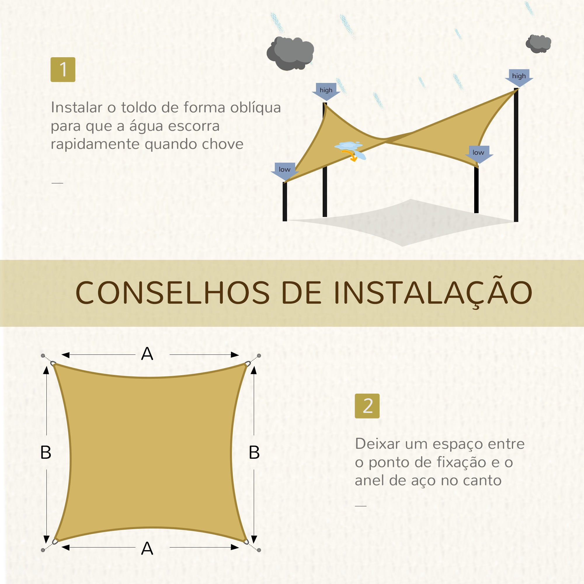 Vela de Sombra Retangular 400x600 cm Bege HDPE com Anéis de Aço Inoxidável
