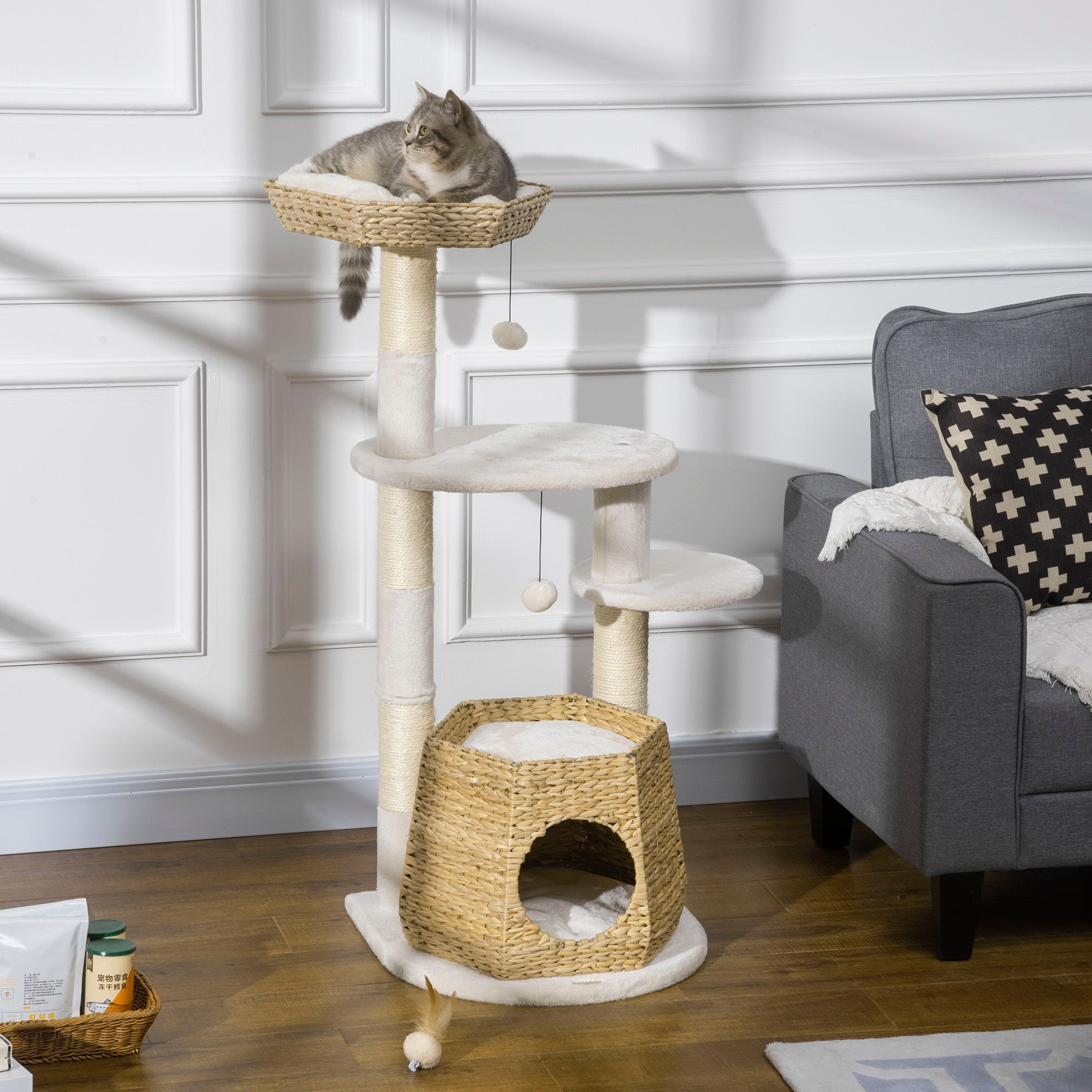 Torre Arranhador para Gatos Médios - 50x50x119 cm - Bege e Creme