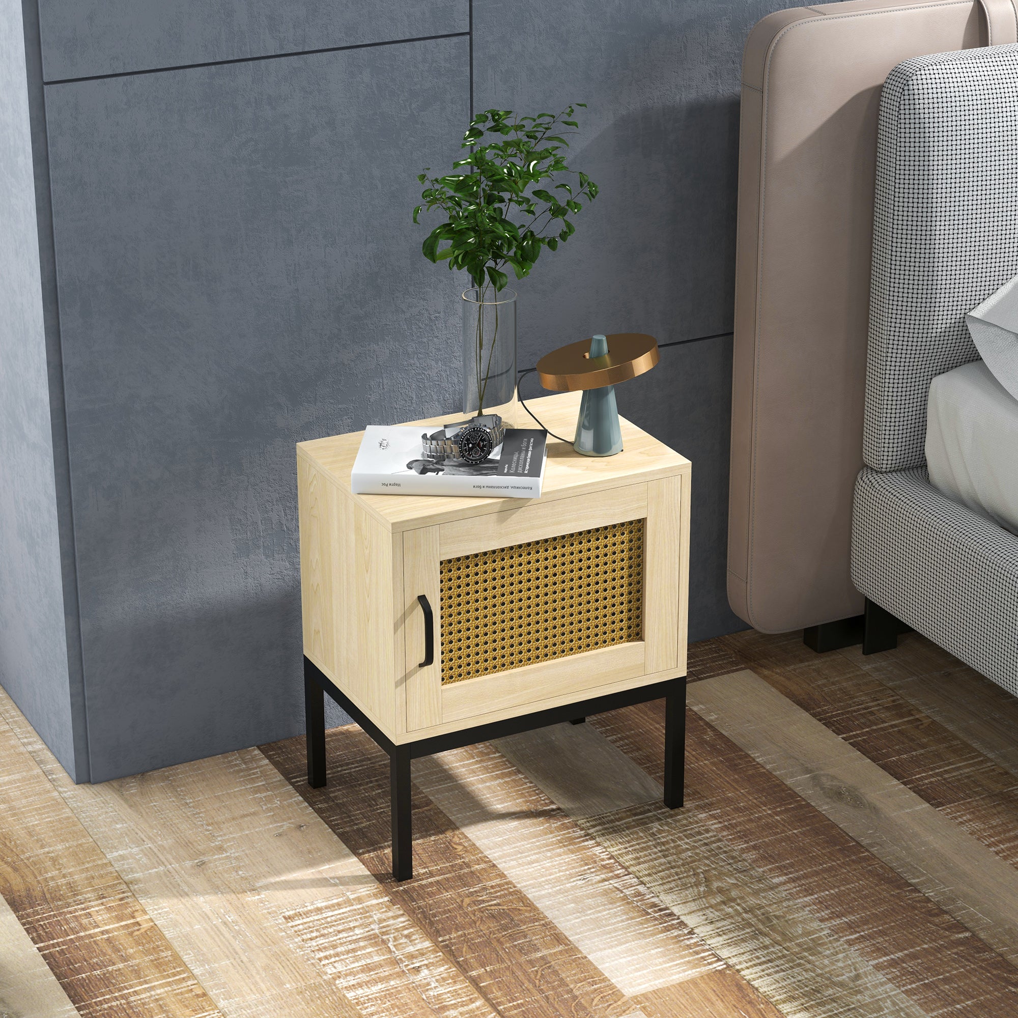 Mesa de Cabeceira Estilo Cannage 43x30x51 cm - Madeira e Preto