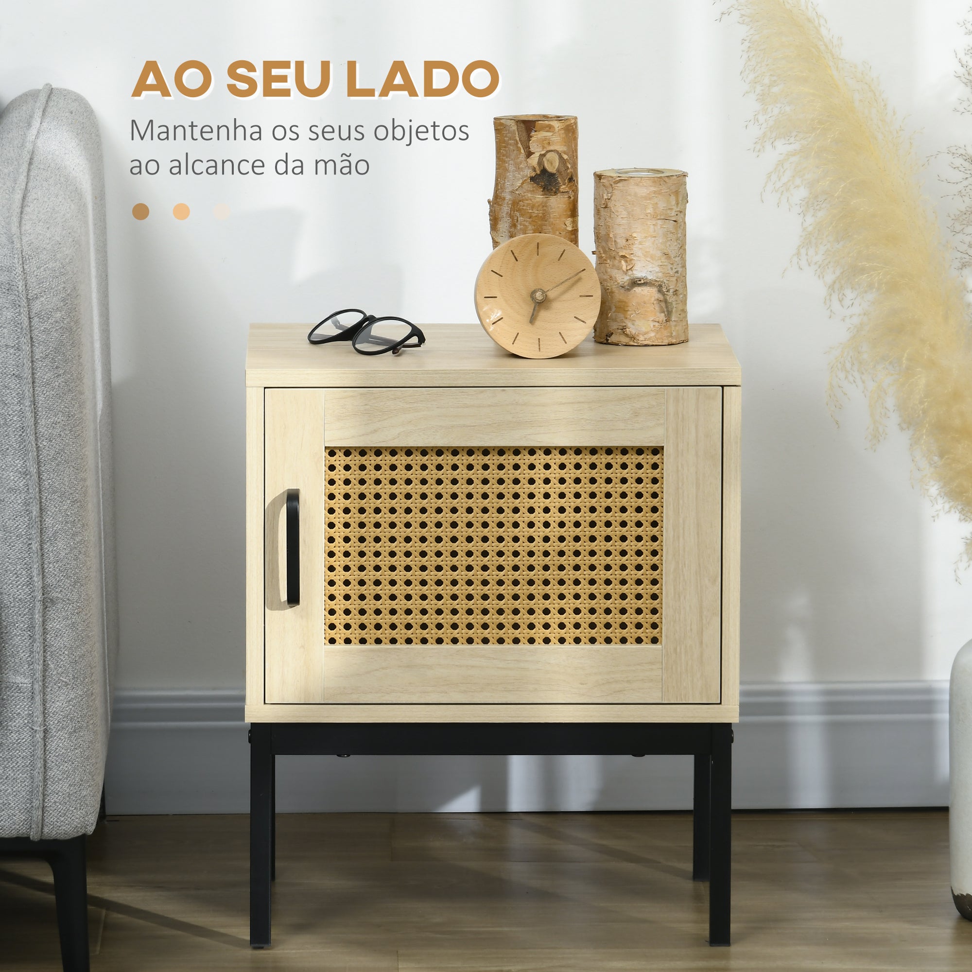 Mesa de Cabeceira Estilo Cannage 43x30x51 cm - Madeira e Preto