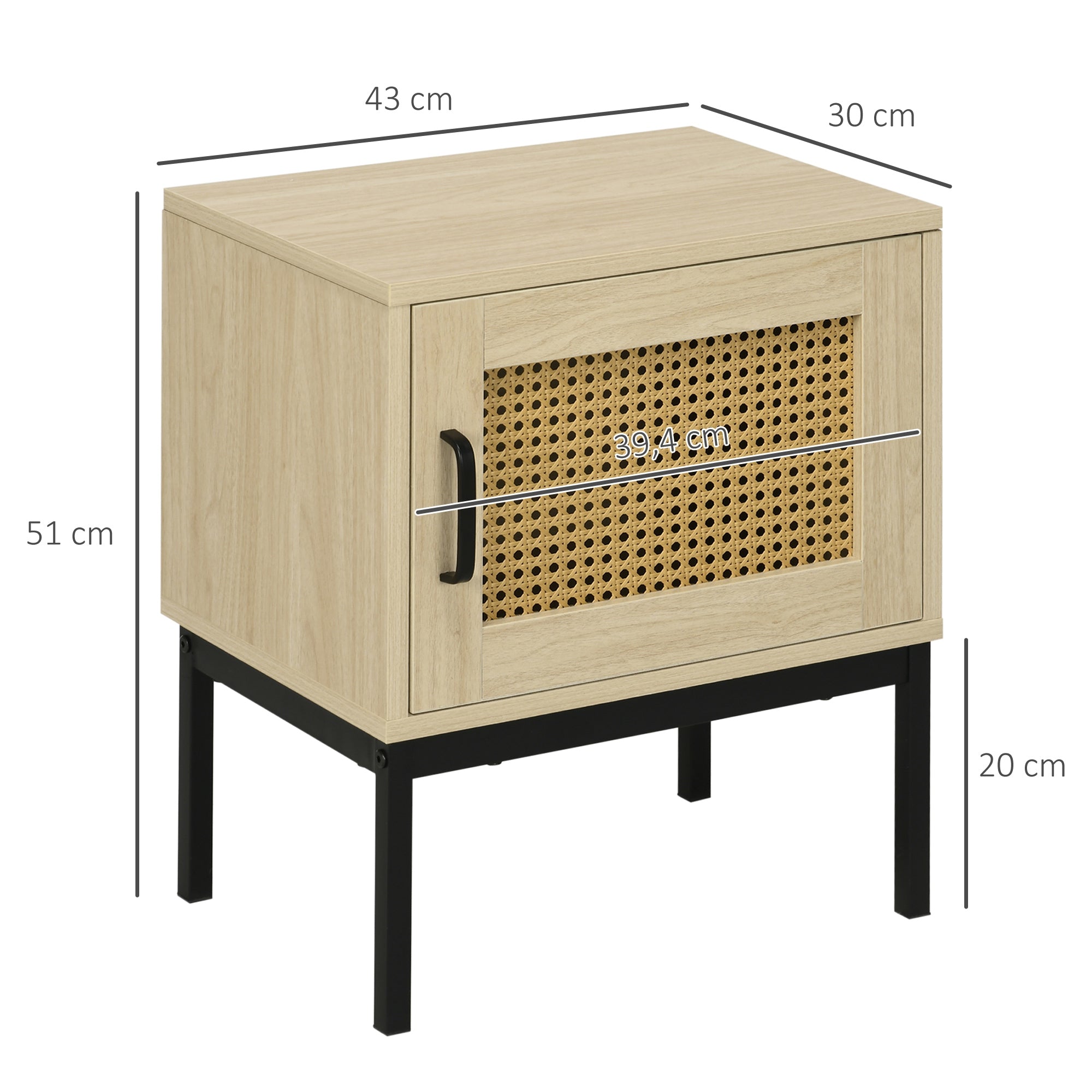 Mesa de Cabeceira Estilo Cannage 43x30x51 cm - Madeira e Preto