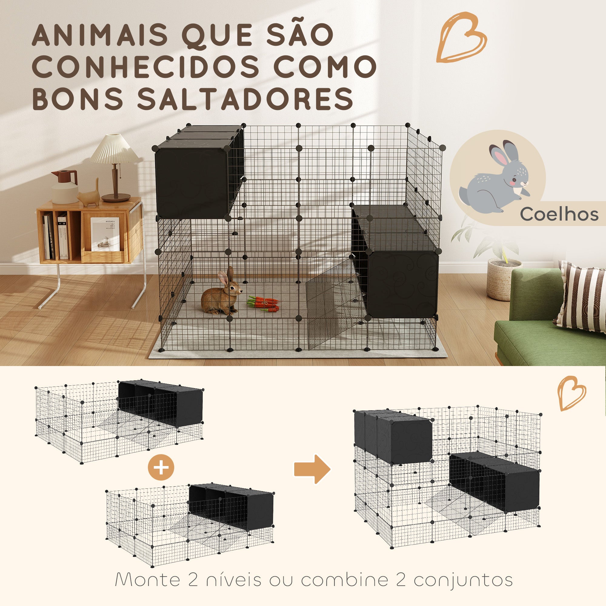 Recinto Modular para Pequenos Animais - 140x105x52 cm - Cor Preto